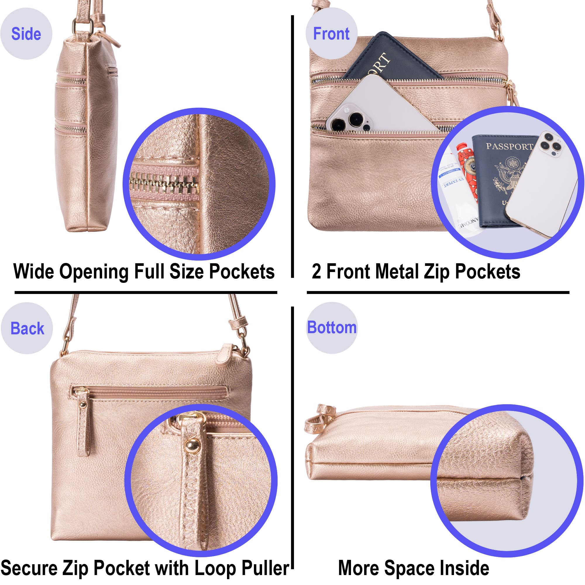 Solene Multi-Zipper Pocket Crossbody Bag with Adjustable Strap - Lightweight Travel & Everyday Messenger Purse for Women - Perfect for Work, Shopping & Daily Essentials
