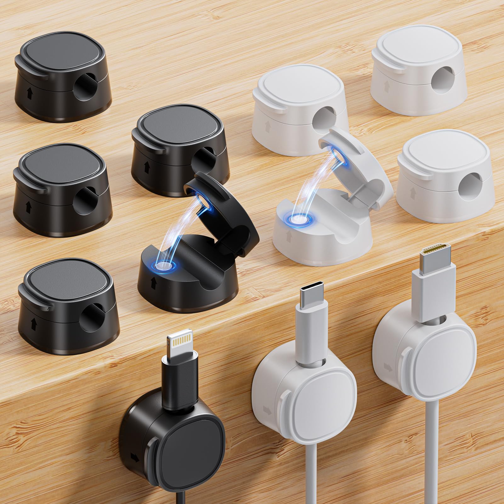 12 Pack Magnetic Cable Clips - Adjustable Adhesive Cord Holders for Desk, Wall & Car - Phone Charger Organizer for Nightstand & Office - Perfect for Cable Management & Home Organization