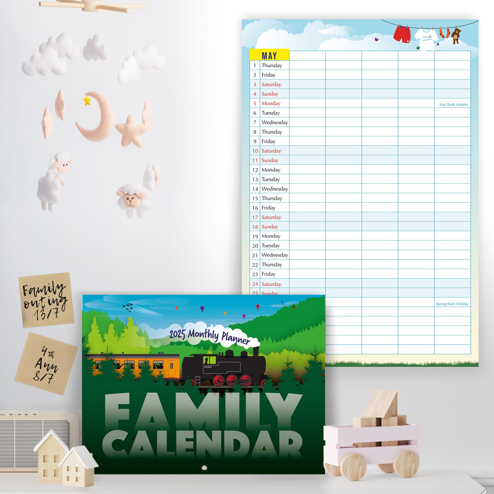 2025 Family Calendar - 5-Column Monthly Planner | Eco-Friendly CO2 Neutral Printing with Vegetable Ink | Fully Recyclable | Perfect for Home Organization & Family Scheduling