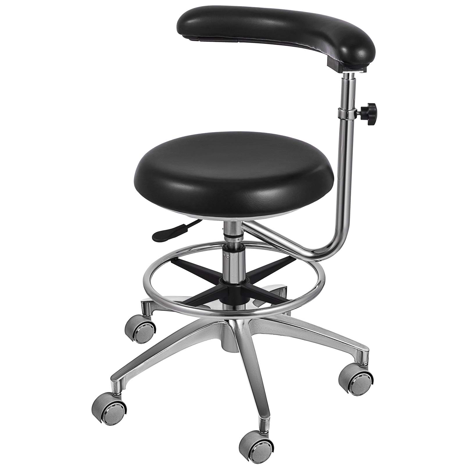 VEVOR Adjustable Dental Stool with 360° Swivel & PU Leather Armrests - Ergonomic Dentist Chair for Clinics, Hospitals & Home Dental Care - Height Adjustable Doctor Stool for Comfortable Patient Treatment