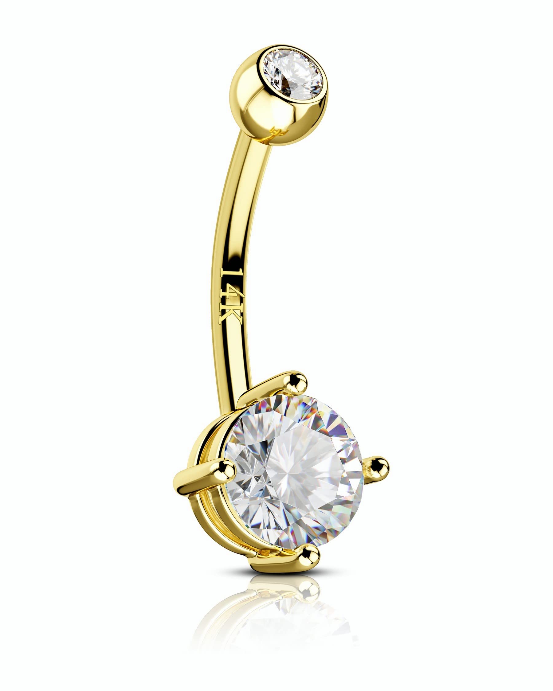 COCHARM 14K Solid Gold Belly Button Rings for Women - Round CZ Navel Piercing Jewelry | Perfect for Everyday Wear, Parties & Beach Outfits