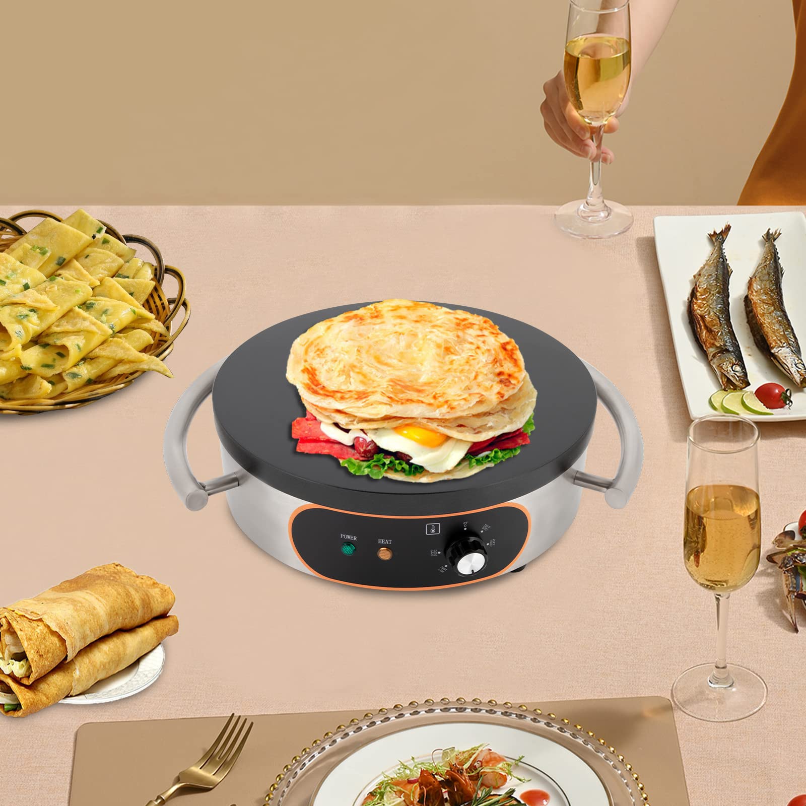 LYNICESHOP Electric Crepe Maker Machine - Non-Stick Single Burner Hot Plate with Precise Temperature Control (50°F-300°F) - Perfect for Pancakes, Crepes, BBQ & Breakfast Cooking at Home or Restaurant
