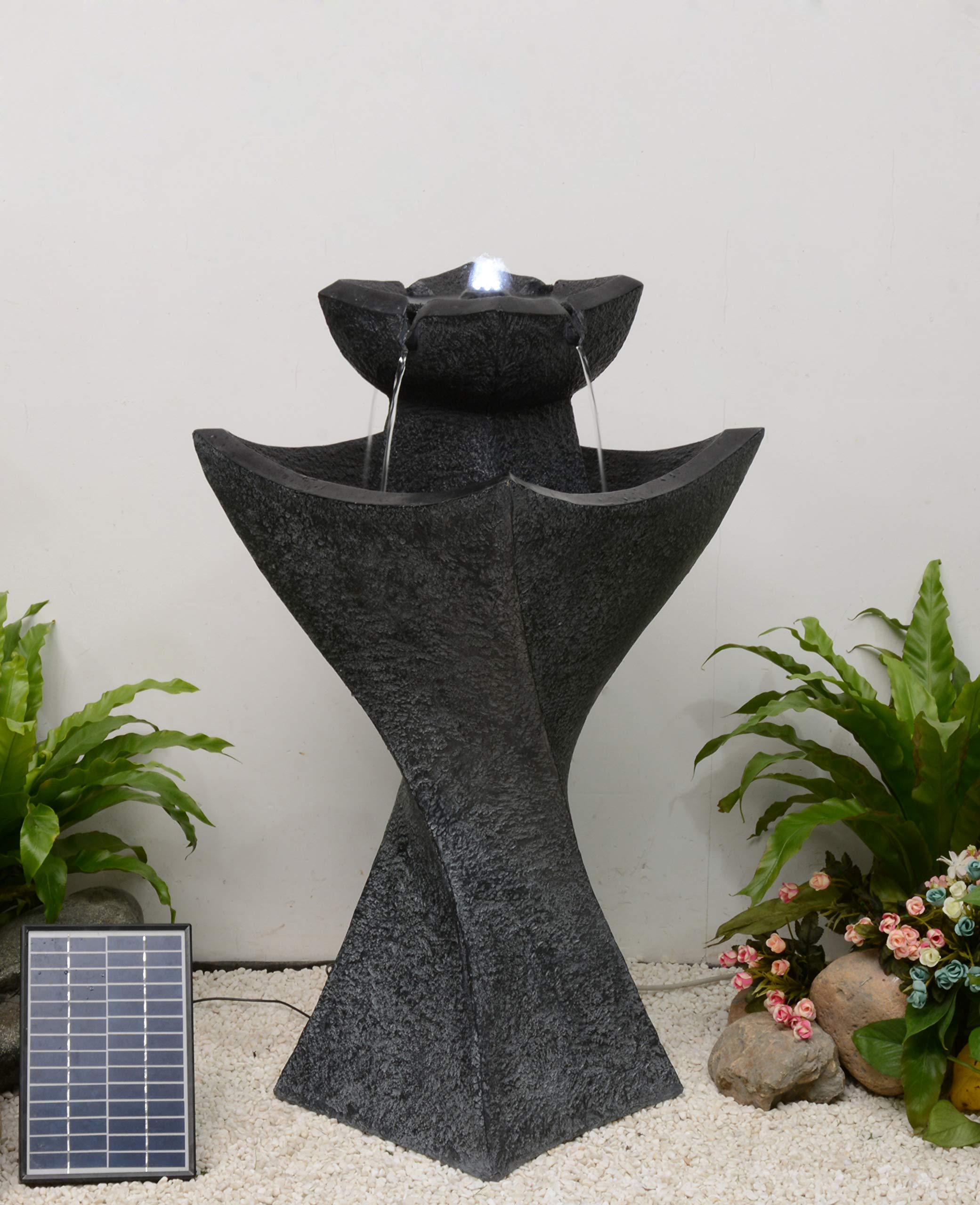 Solar-Powered Modern Pedestal Fountain with Cool White LED Lights - Perfect for Garden, Patio, and Outdoor Decor