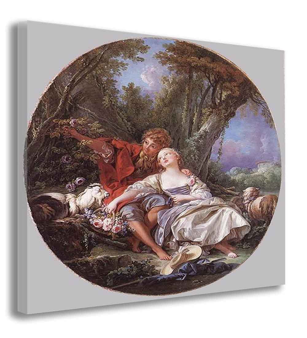 Francois Boucher Shepherd and Shepherdess Canvas Wall Art - 28x30 Inch Framed Painting for Living Room, Bedroom, Bathroom & Kitchen Decor - Classic Oil Reproduction for Home & Office Wall Decor
