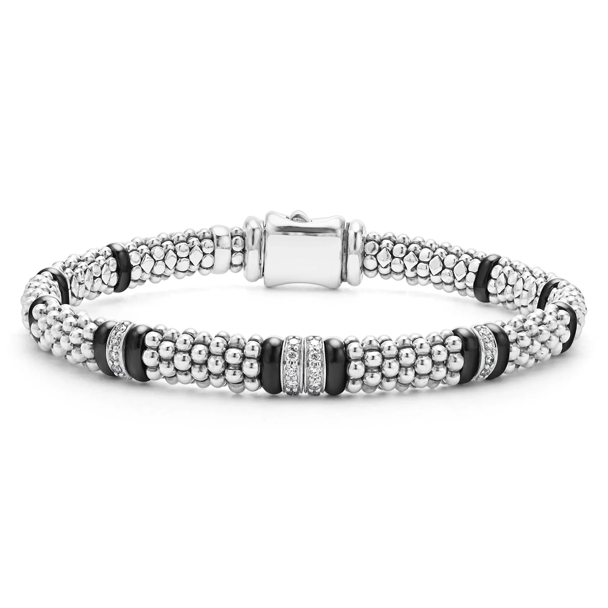 4-Station Diamond Caviar Bracelet | 6mm Round Beads | Elegant Stackable Jewelry for Women | Perfect for Parties, Weddings & Special Occasions