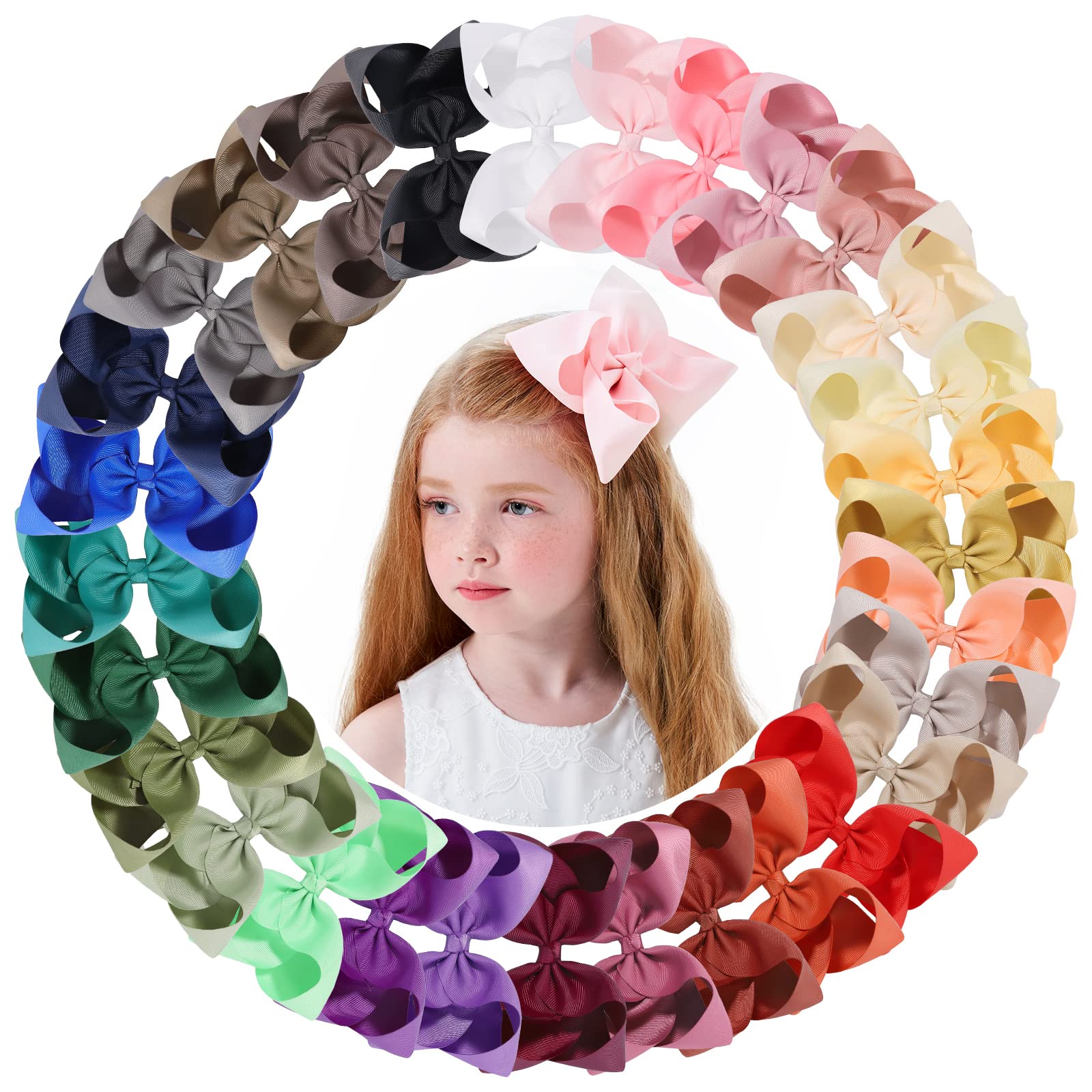 30PCS 6 Inch Big Hair Bows for Girls - Grosgrain Ribbon Toddler Hair Accessories with Alligator Clips - Perfect for Baby, Kids & Teens - Great for Parties, School, Holidays & Everyday Wear