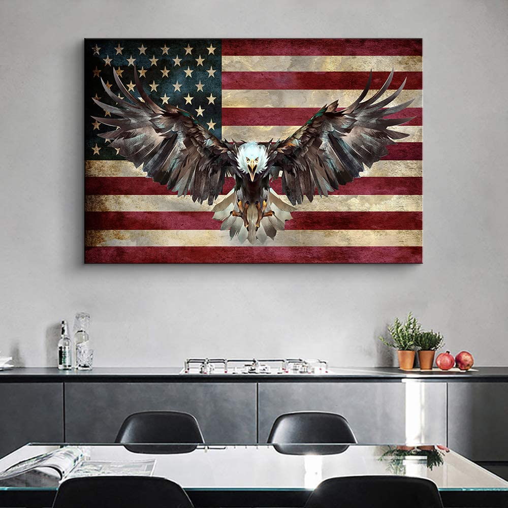 Rustic American Flag Wall Art - Handmade Wooden Bald Eagle Flag Decor for Home & Office - Patriotic Military Wall Hanging - Ready to Hang (16''W x 24''H) - Perfect for Living Room, Bedroom, or Office Decor