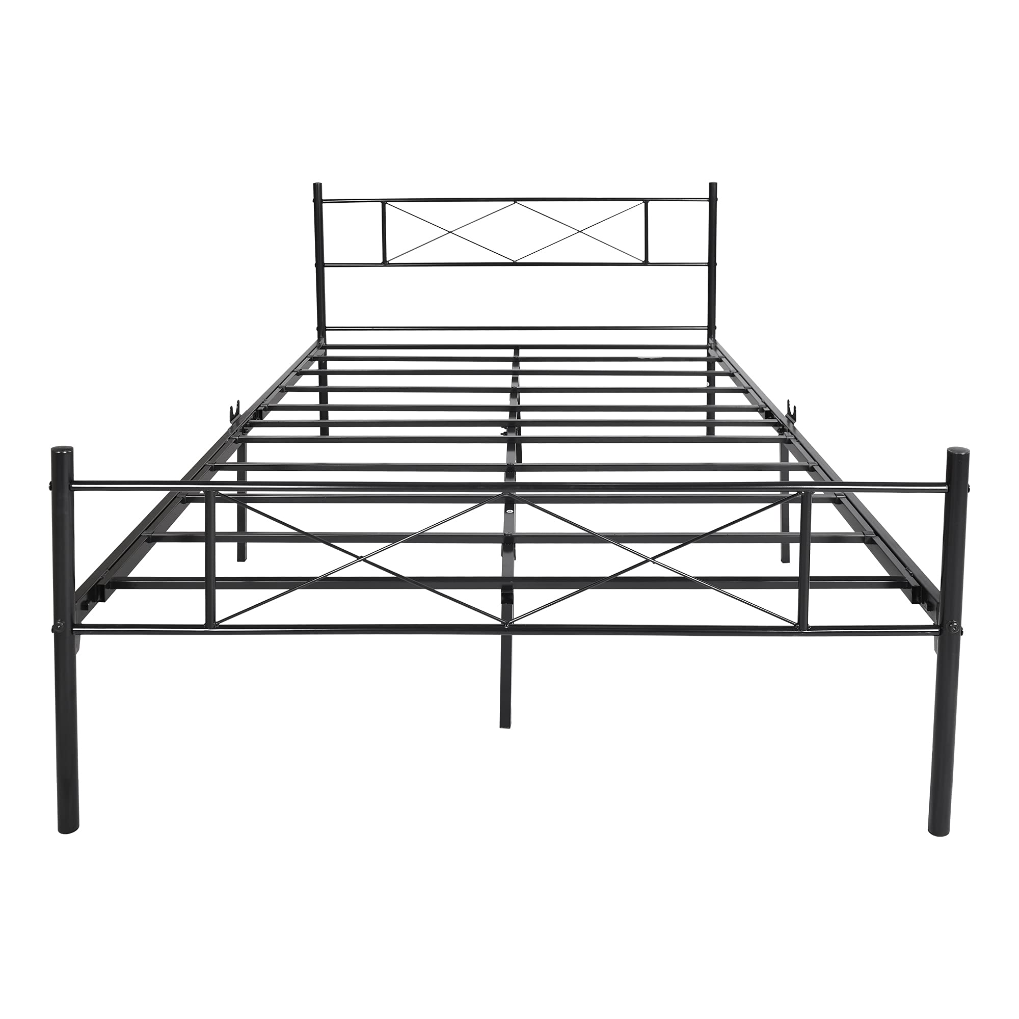 Full Size Metal Platform Bed Frame with Vintage Headboard & Footboard - Under Bed Storage Space, No Box Spring Needed, Easy Assembly (Black) - Perfect for Small Bedrooms, Guest Rooms & Dormitories