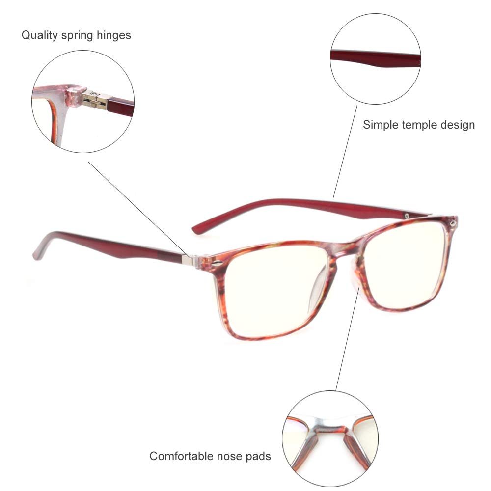 Blue Light Blocking Reading Glasses for Men & Women - JOSCHOO Computer Glasses with Anti-UV & Anti-Eye Strain (Red Stripe, +2.0 Magnification) - Perfect for Office Work, Gaming & Screen Time