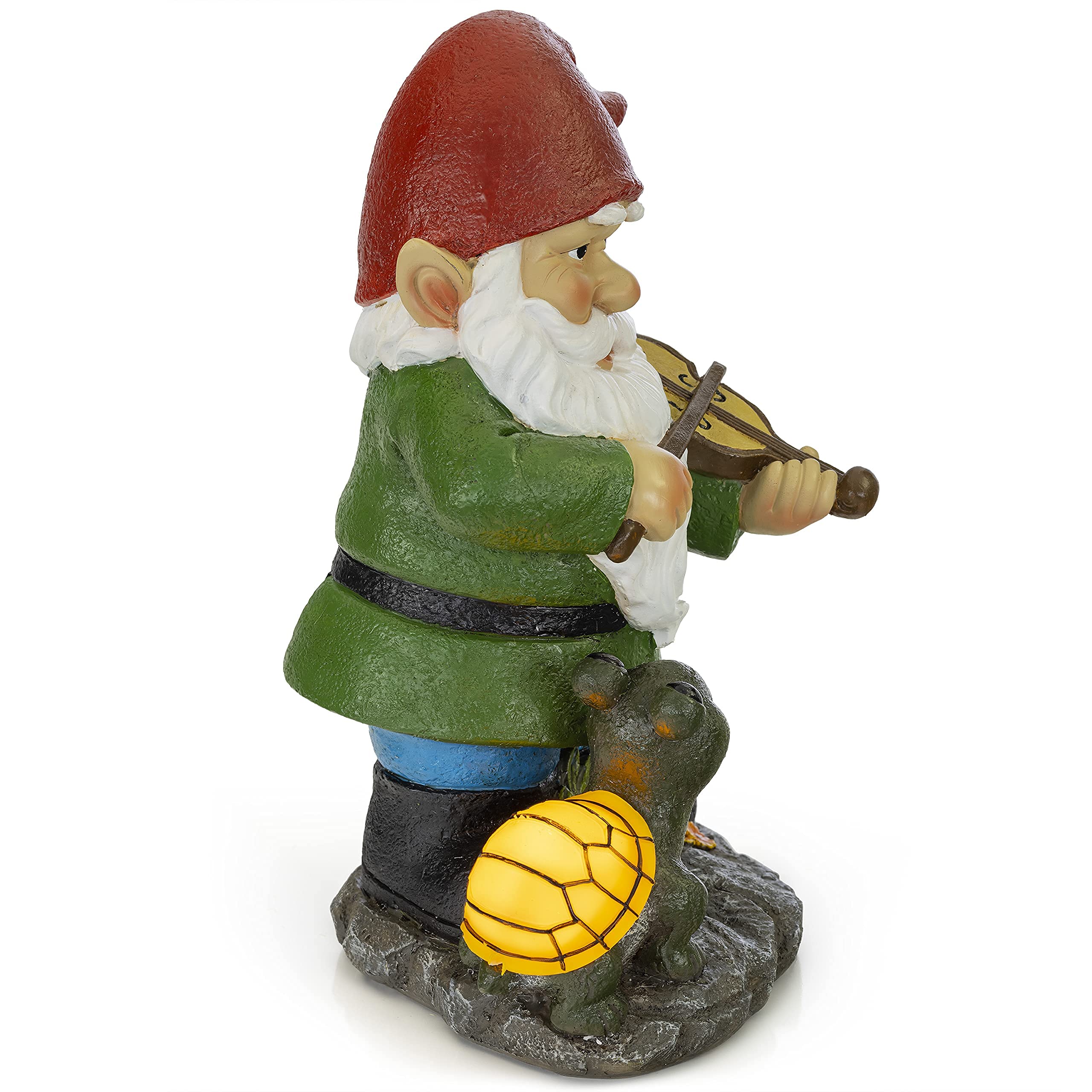 VP Home Solar Powered LED Fiddler Gnome with Glowing Turtle - Outdoor Garden Decor Light for Yard, Pathway & Patio - Weatherproof Gnome Statue Gift for Christmas, Birthday & Home Decoration