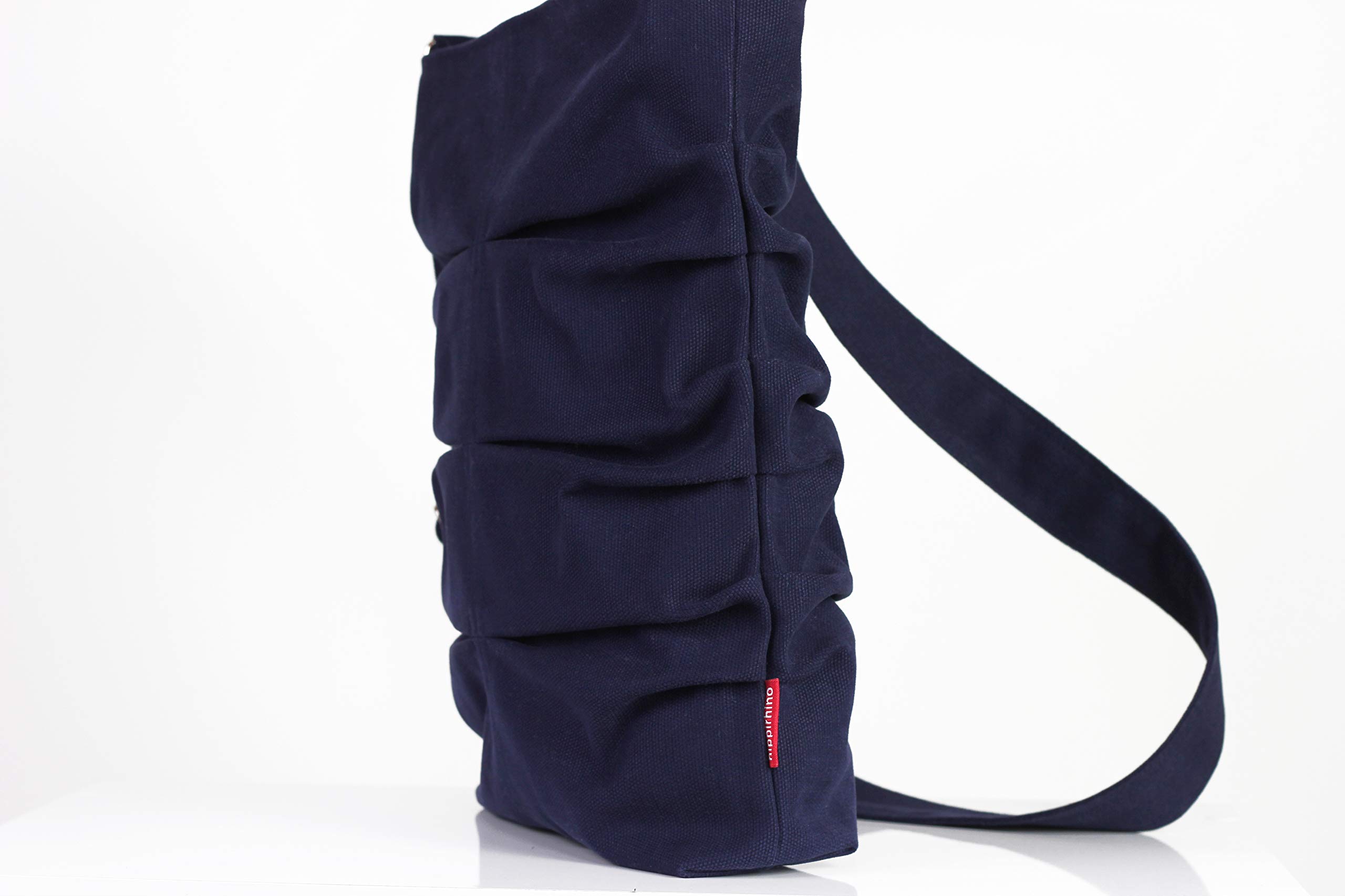 Women's Navy Blue Cotton Crossbody Small Tote Bag - Washable, Fully Lined with Zipper Closure & Pleated Design - Perfect for Casual Outings, Shopping & Travel Accessories
