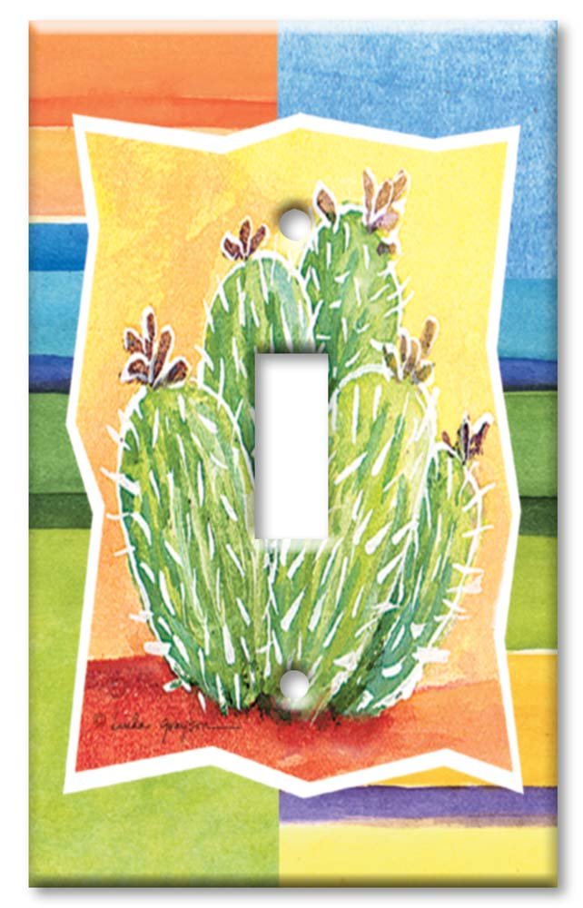 Decorative Metal Wall Plate - Single Gang Toggle Cover with Cactus Design - Handcrafted in USA - Perfect for Home, Office & Cafe Decor