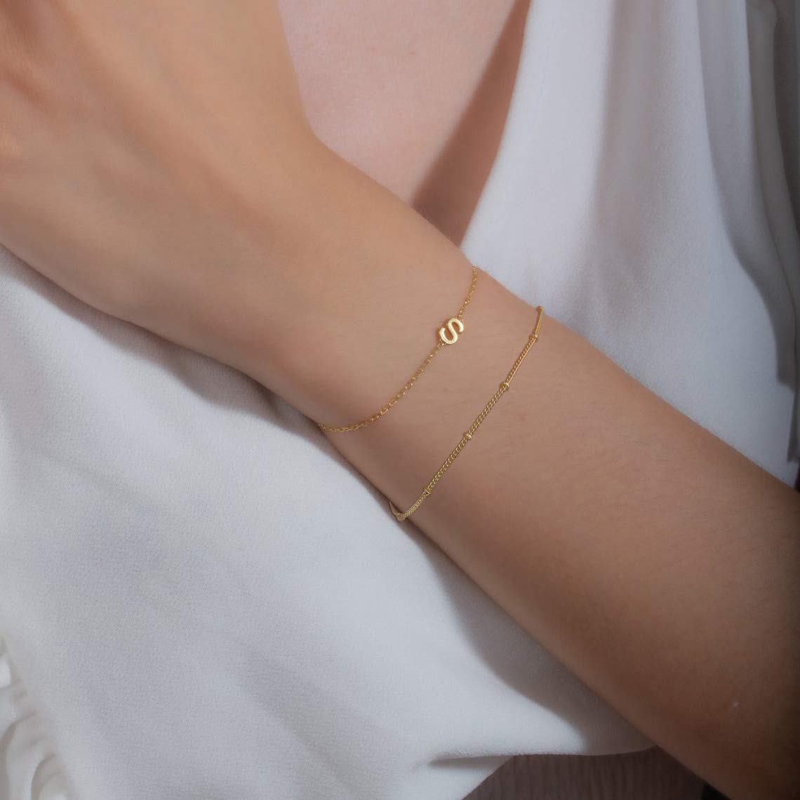 Personalized Initial Bracelets for Women - Layered Letter Charm A-Z in Gold, Silver & Rose Gold | Dainty Jewelry for Birthday Gifts, Everyday Wear & Special Occasions
