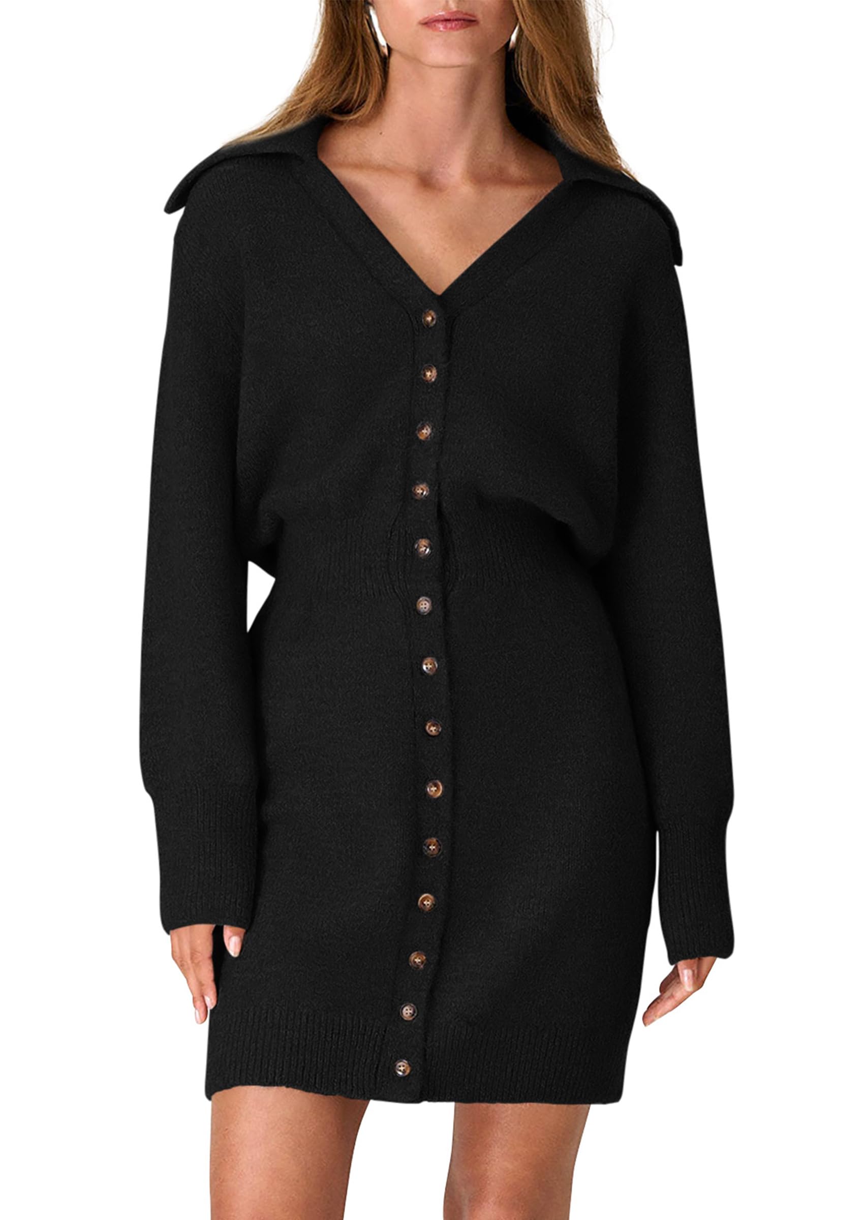 PRETTYGARDEN Women's 2025 Trendy Long Sleeve Button Down Sweater Dress - Spring Short Knit Dress for Casual Wear, Office Outfits & Date Nights