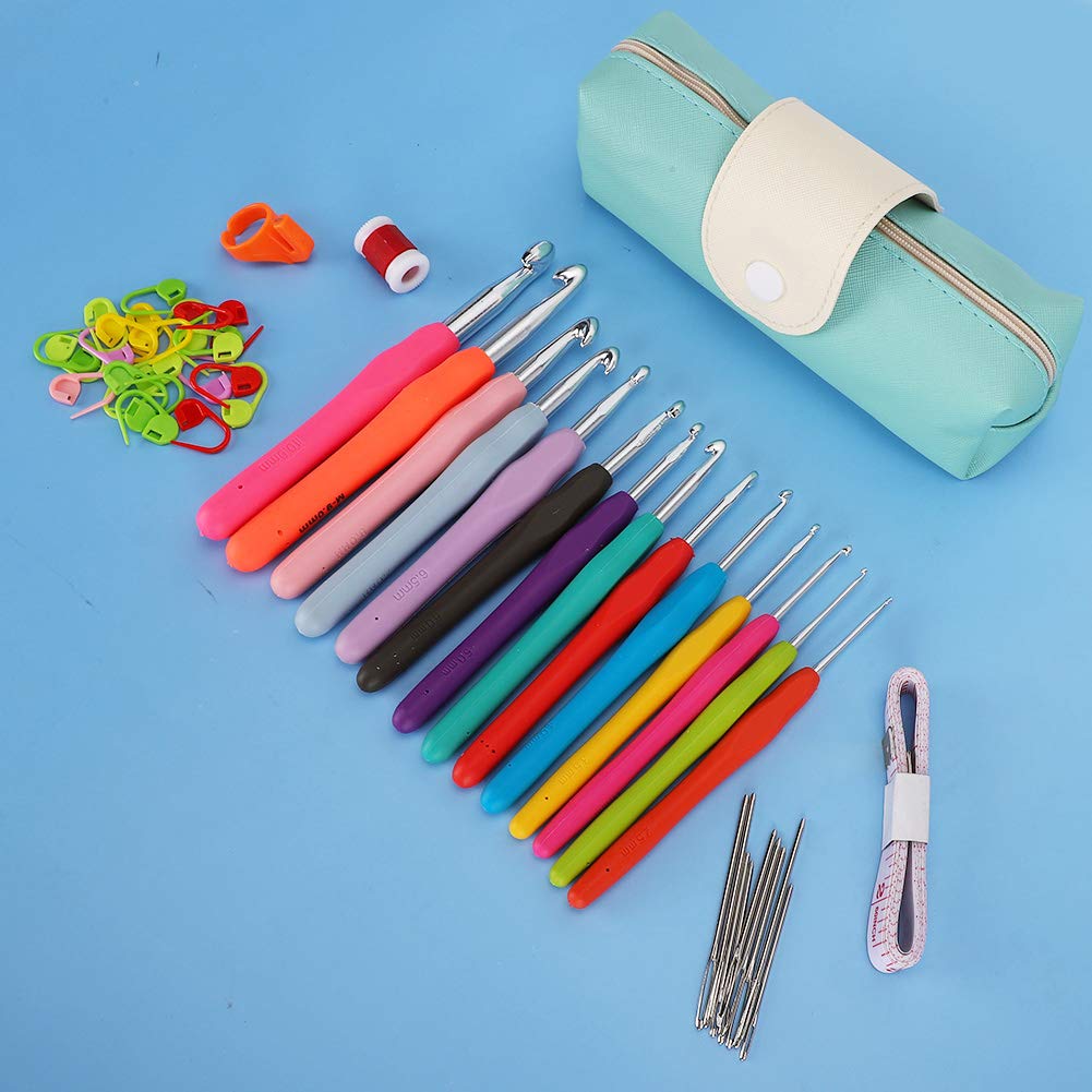 14-Piece Ergonomic TPR Crochet Hooks Set with Storage Case - Extra Long Knitting Needles for Comfortable Crafting & Weaving - Perfect DIY Gift for Crocheters & Knitters (Ideal for Yarn Projects, Blankets, Scarves & Home Decor)