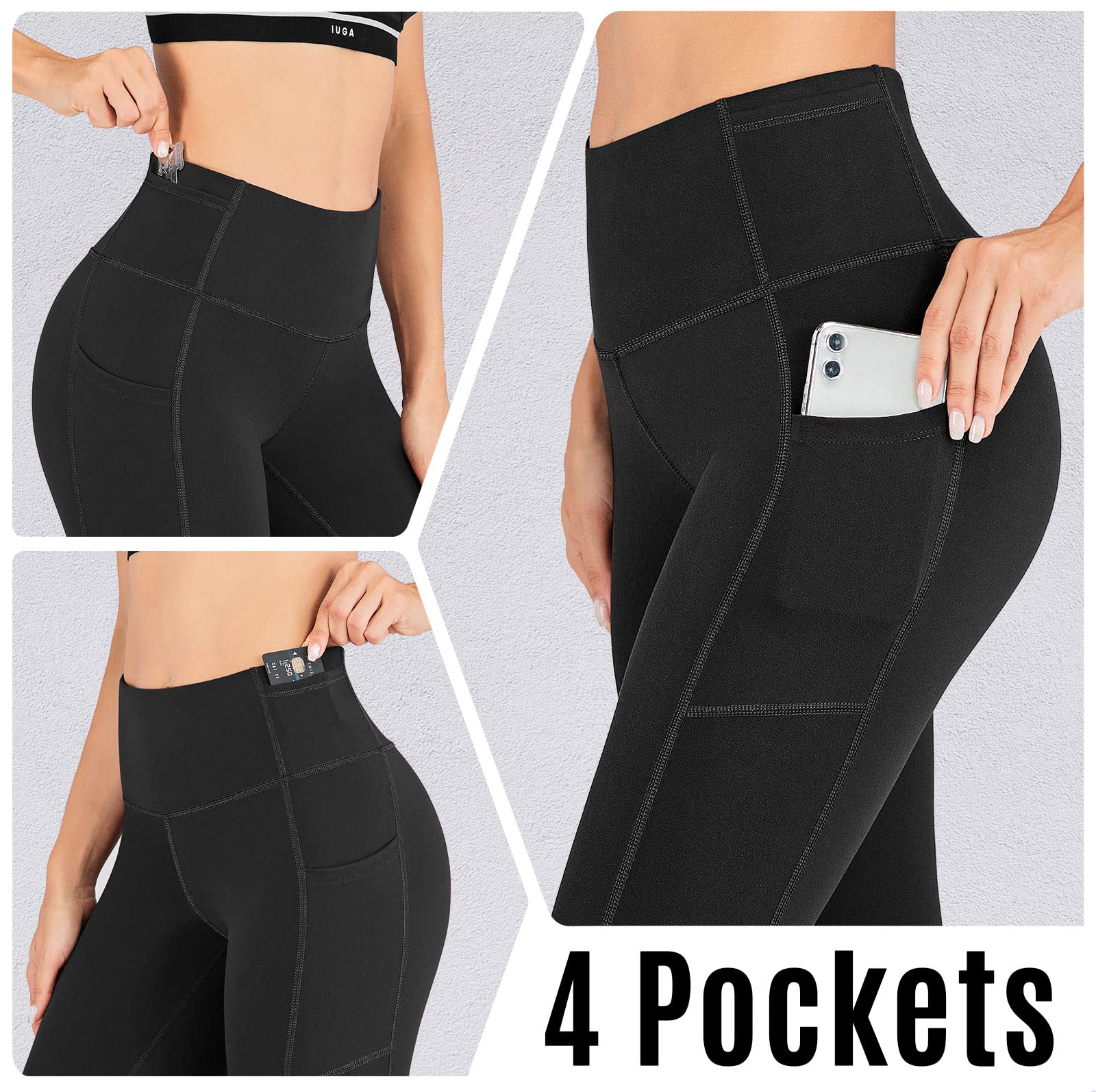 Women's High Waisted Yoga Pants with Pockets - Tummy Control Workout Leggings for Running, Sports & Gym | IUGA Comfortable Athletic Wear for Active Lifestyles