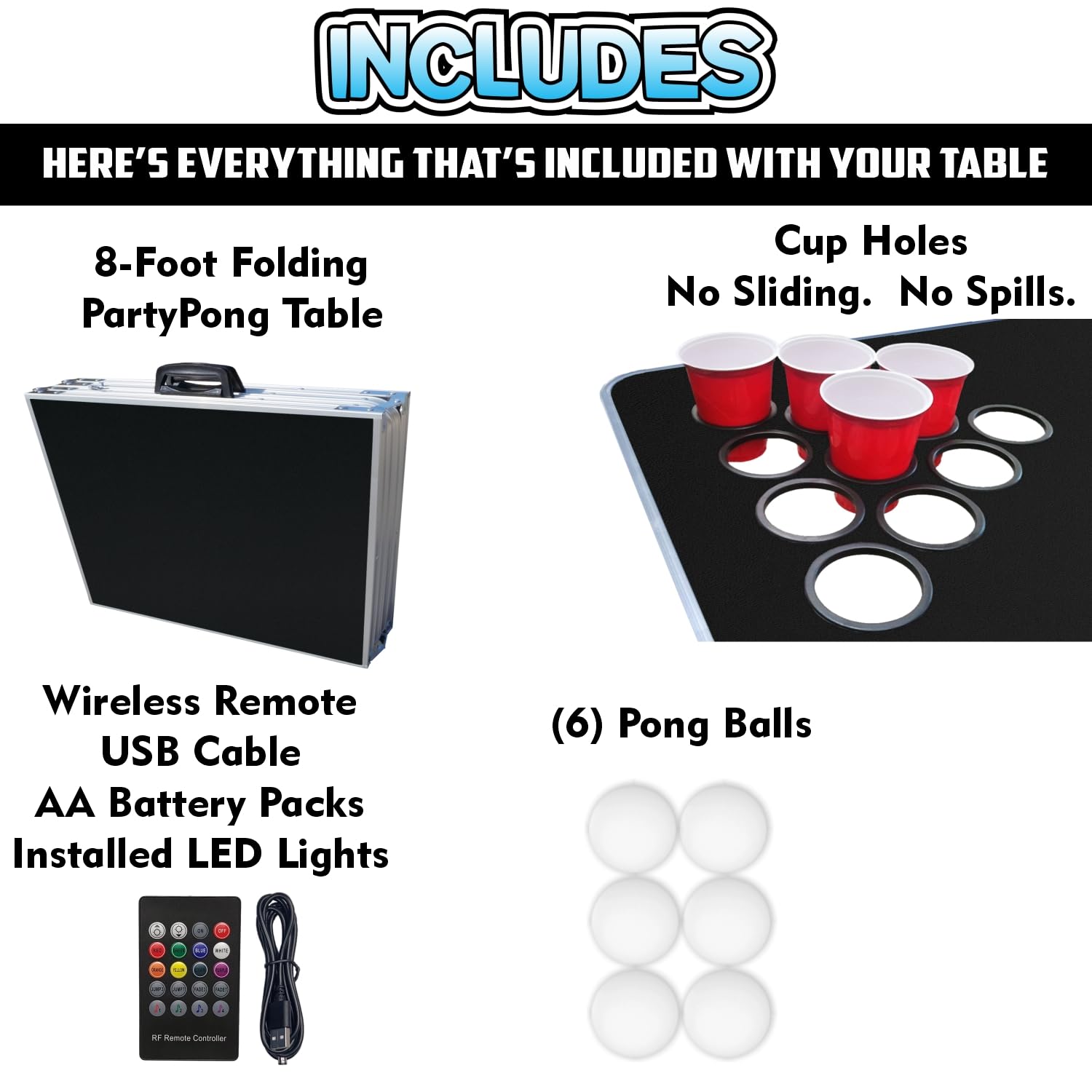 8-Foot Folding Table with Cup Holders & LED Lights - Heavy Duty Portable Table for Parties, Events, and Outdoor Use - Custom Graphics Available (Multiple Models)