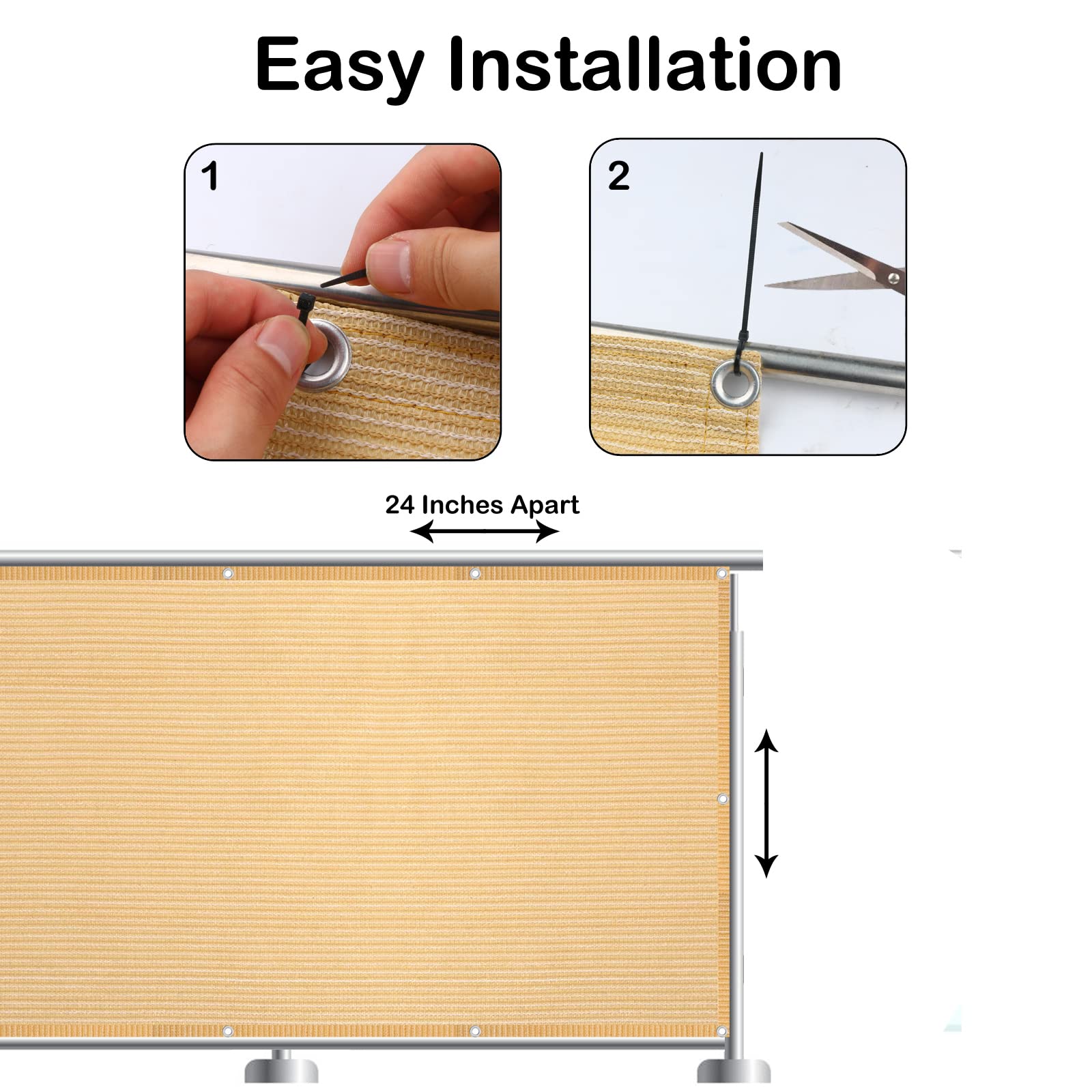 UV Resistant Balcony Privacy Screen - 3' x 11' Beige Outdoor Mesh Fence Cover for Deck, Patio, Porch & Pool Areas | Weatherproof Shade Solution for Apartments, Backyards & Railings | Perfect for Sun Protection & Creating Private Outdoor Spaces