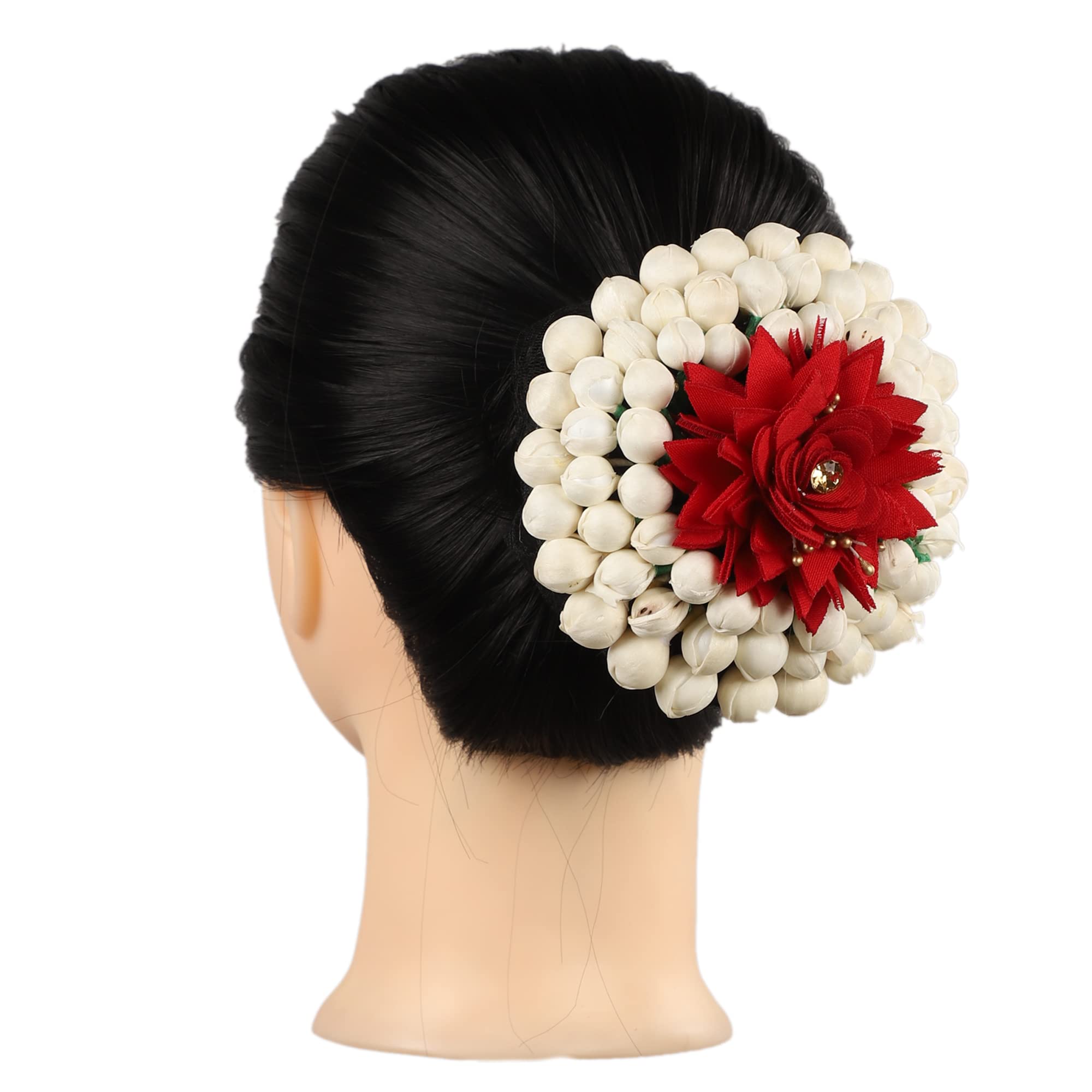 Neaama Hair And Beyond Flower Artificial Hair Jewelry Accessories for Women and Girls - Pack of 1, Mogra Red & White - Perfect for Weddings, Parties, and Special Occasions