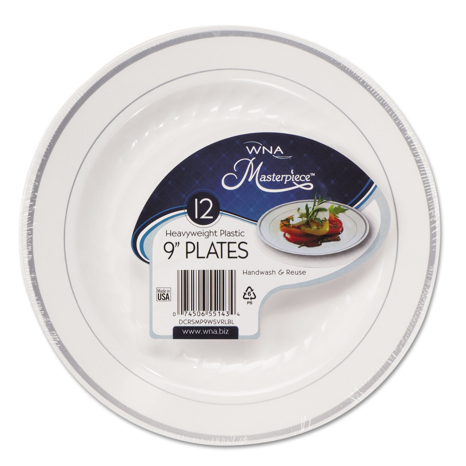 Premium 9-Inch White Plastic Plates with Silver Accents - Round Disposable Dinner Plates, 120-Pack - Perfect for Parties, Weddings, and Catering Events