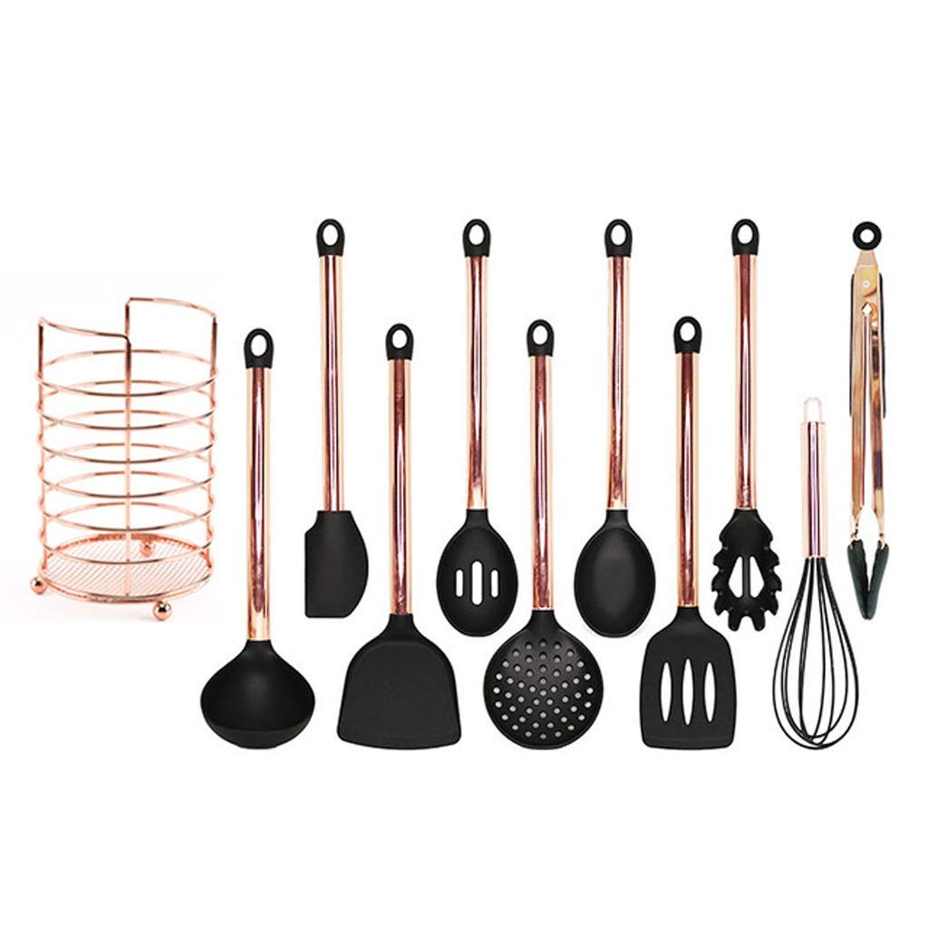 Premium 10/11-Piece Rose Gold Stainless Steel Kitchen Utensil Set - Nonstick Silicone Heads & Heat-Resistant Cooking Tools for Baking, Frying & Everyday Meal Prep - Elegant Gift for Home Chefs (11PCS)