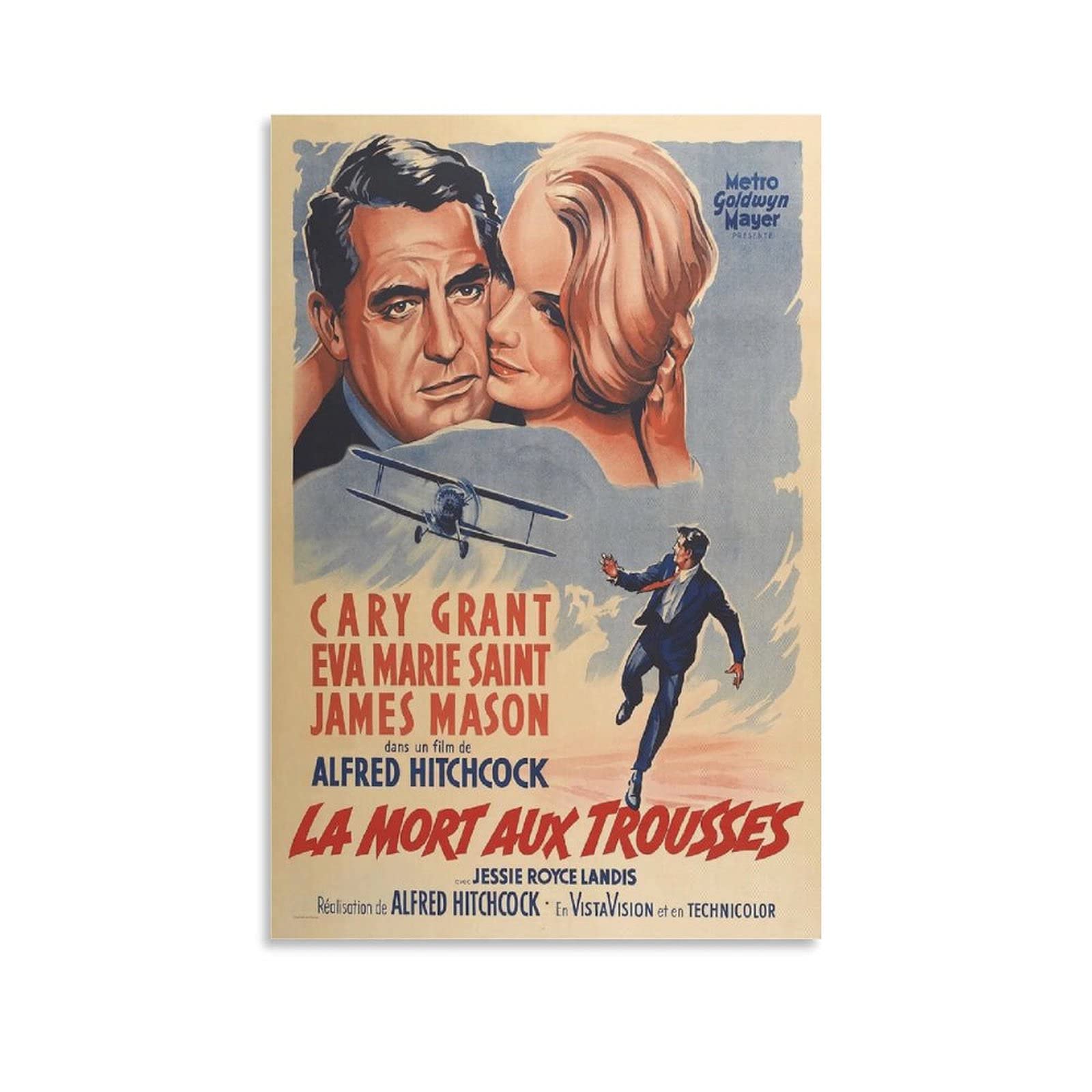Vintage North by Northwest Movie Poster - 08x12 Inch (20x30cm) Canvas Wall Art Print for Bedroom & Living Room Decoration - Classic Film Aesthetic Painting for Home Theater & Office Decor
