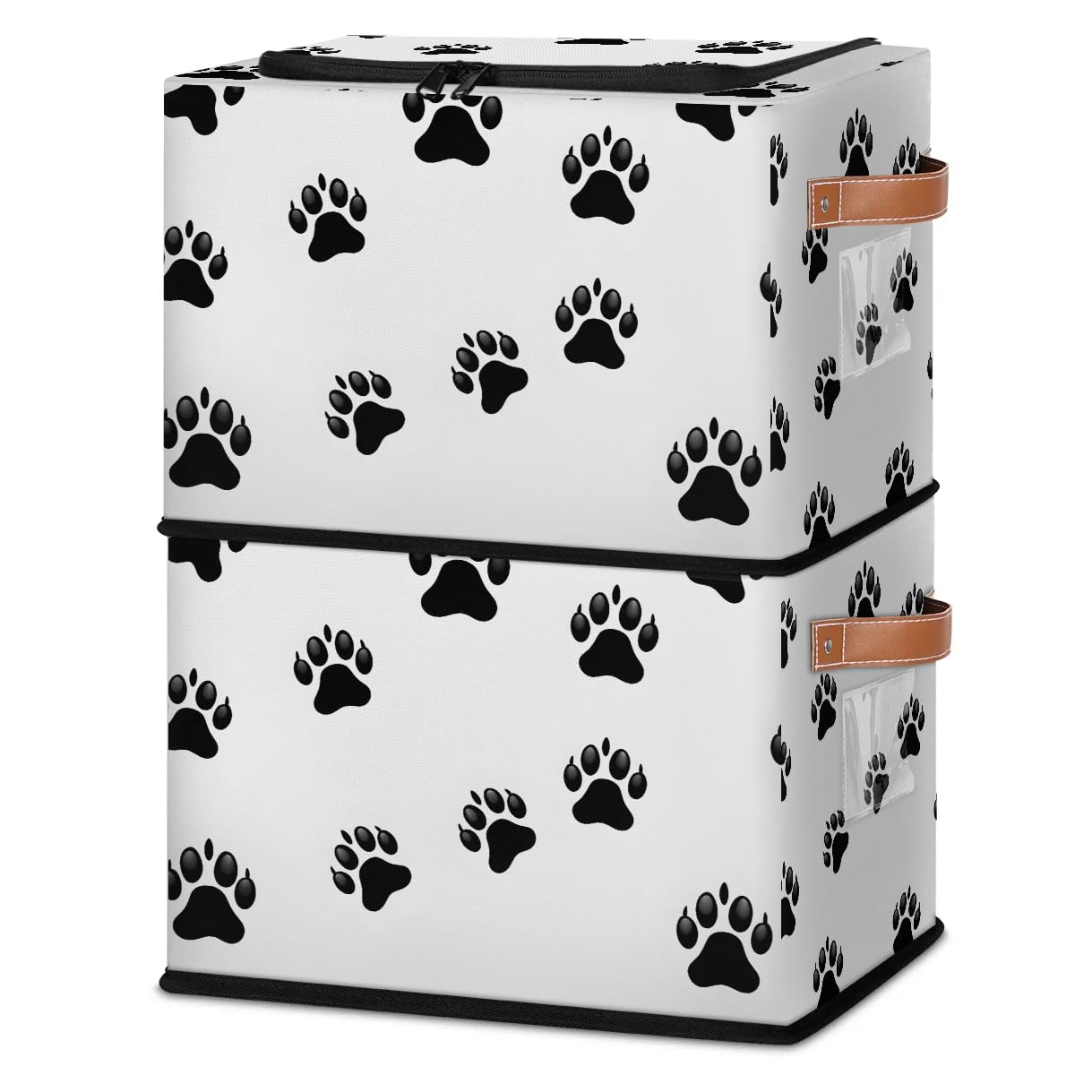 Dog Paw Print Collapsible & Stackable Storage Bins with Lids - Fabric Closet Organizer for Clothes, Toys, Blankets & Home Organization | Perfect for Pet Supplies, Kids' Room & Bedroom Storage