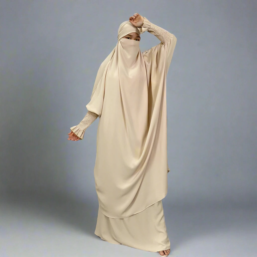 2-Piece Nida Overhead Jilbab Prayer Dress Set for Muslim Women - Perfect for Salah, Mosque, and Islamic Religious Occasions