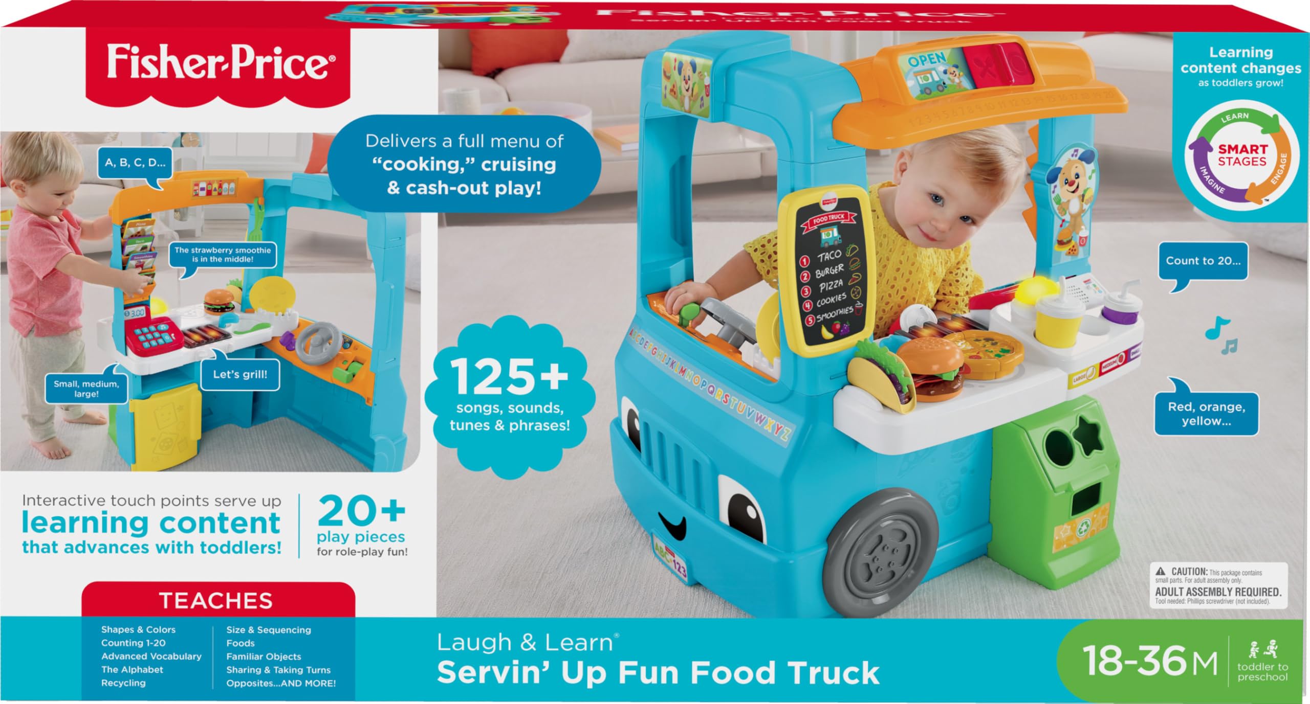 Fisher-Price Laugh & Learn Servin' Up Fun Food Truck - Electronic Learning Toy Playset with 24 Accessories for Toddlers 18+ Months - Pretend Play, Fine Motor Skills Development, Early Learning Gift for Kids (Indoor Play, Birthday Present, Preschool Education)