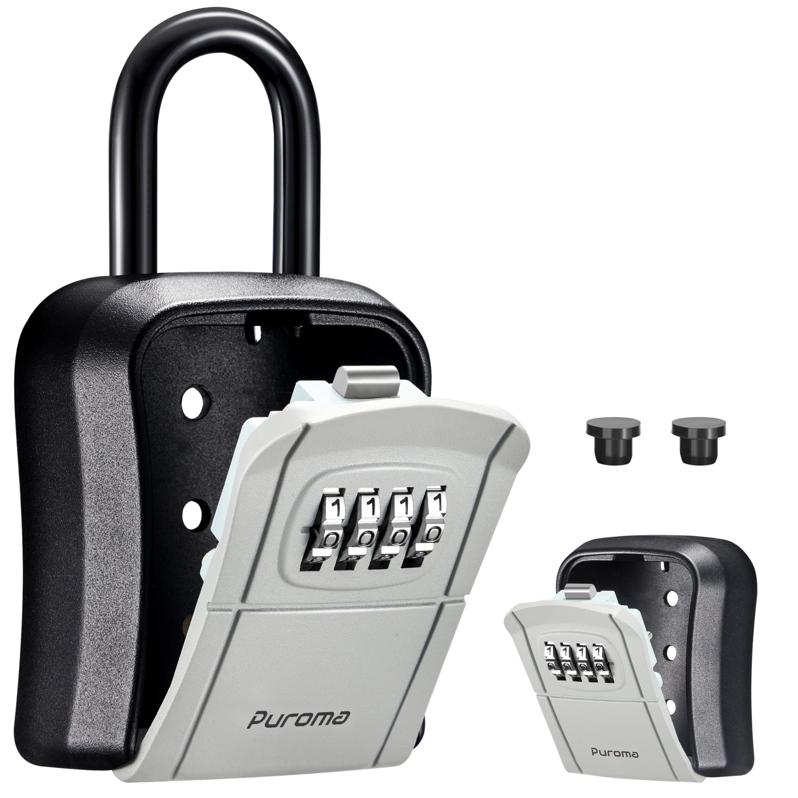Puroma Key Lock Box - Portable Wall-Mounted Combination Lock Box with Resettable Code for House Keys | Secure Key Storage Solution for Home, Office & Apartment | Weatherproof Design for Outdoor & Indoor Use (1 Pack, Gray)