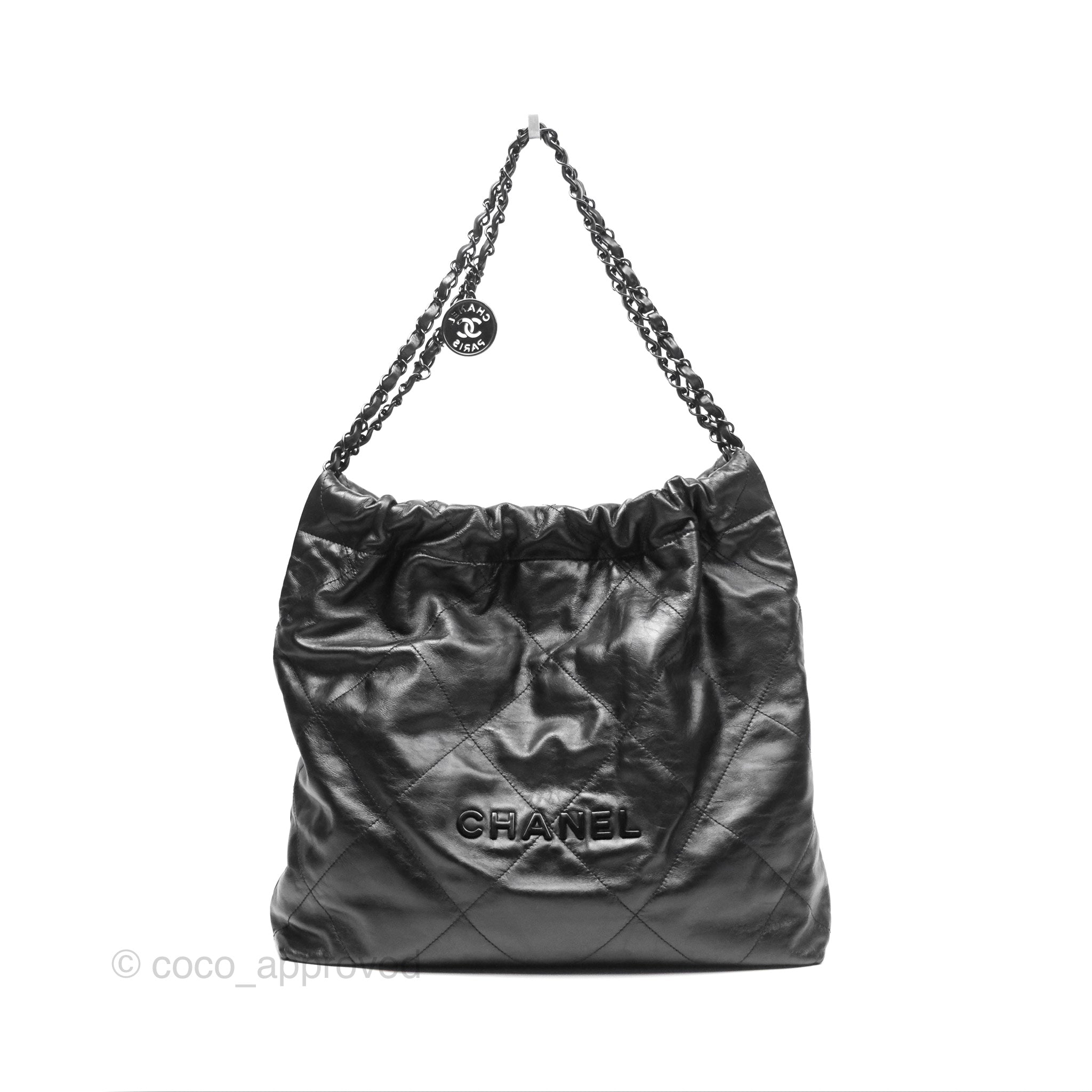 Chanel 22 Medium Black Calfskin Leather Handbag with So Black Hardware - Luxury Shoulder Bag for Women, Perfect for Work, Evening Events & Travel