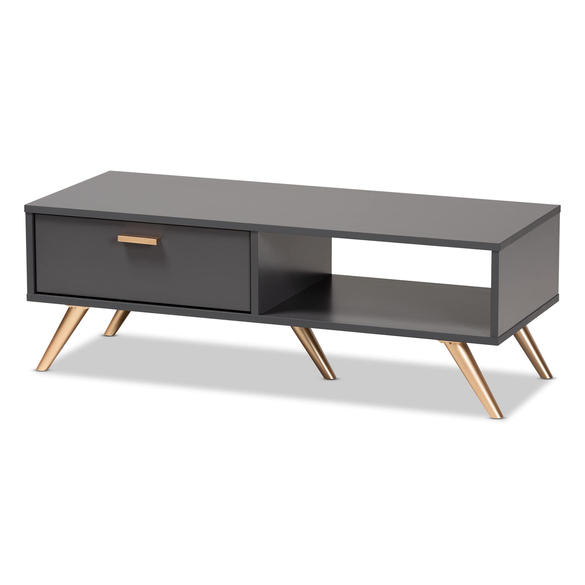 Baxton Studio Kelson Modern Dark Grey Gold Wood Coffee Table for Living Room