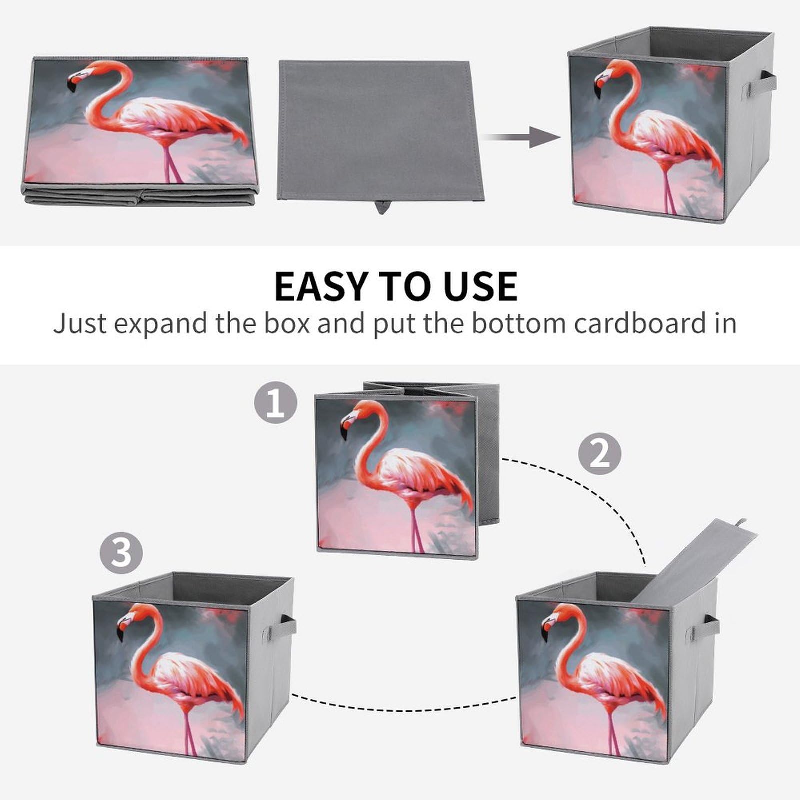 6PCS Foldable Storage Bins with Handles - Large Capacity Flamingo Printed Storage Boxes for Playroom, Office & Home Organization | Perfect for Toys, Books & Clutter Control