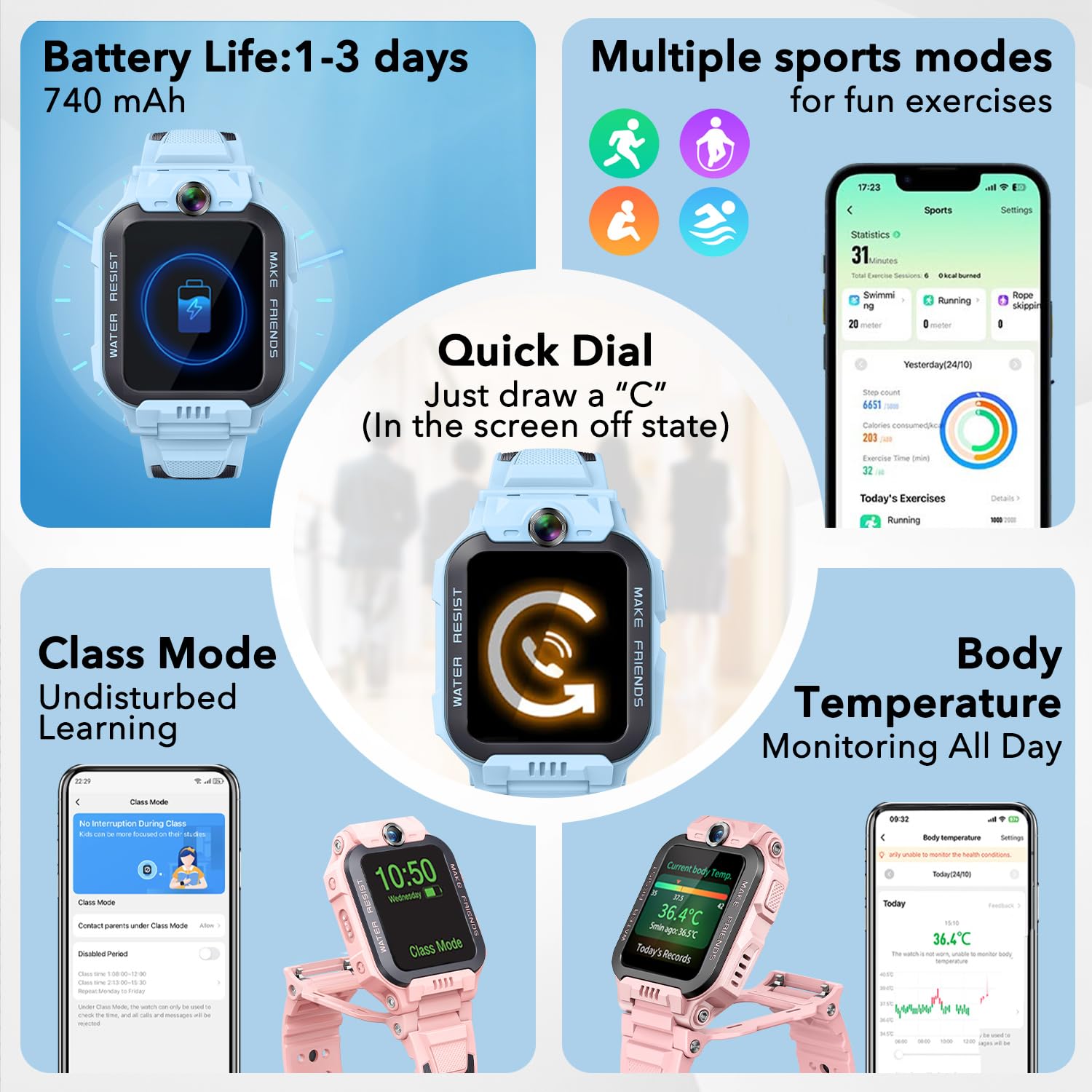 imoo Z7 Kids Smart Watch - Waterproof IPX8 Swimming Smartwatch for Boys & Girls with Video Call, Long Battery Life, GPS Tracker - Perfect for School, Outdoor Play & Swimming (Blue)