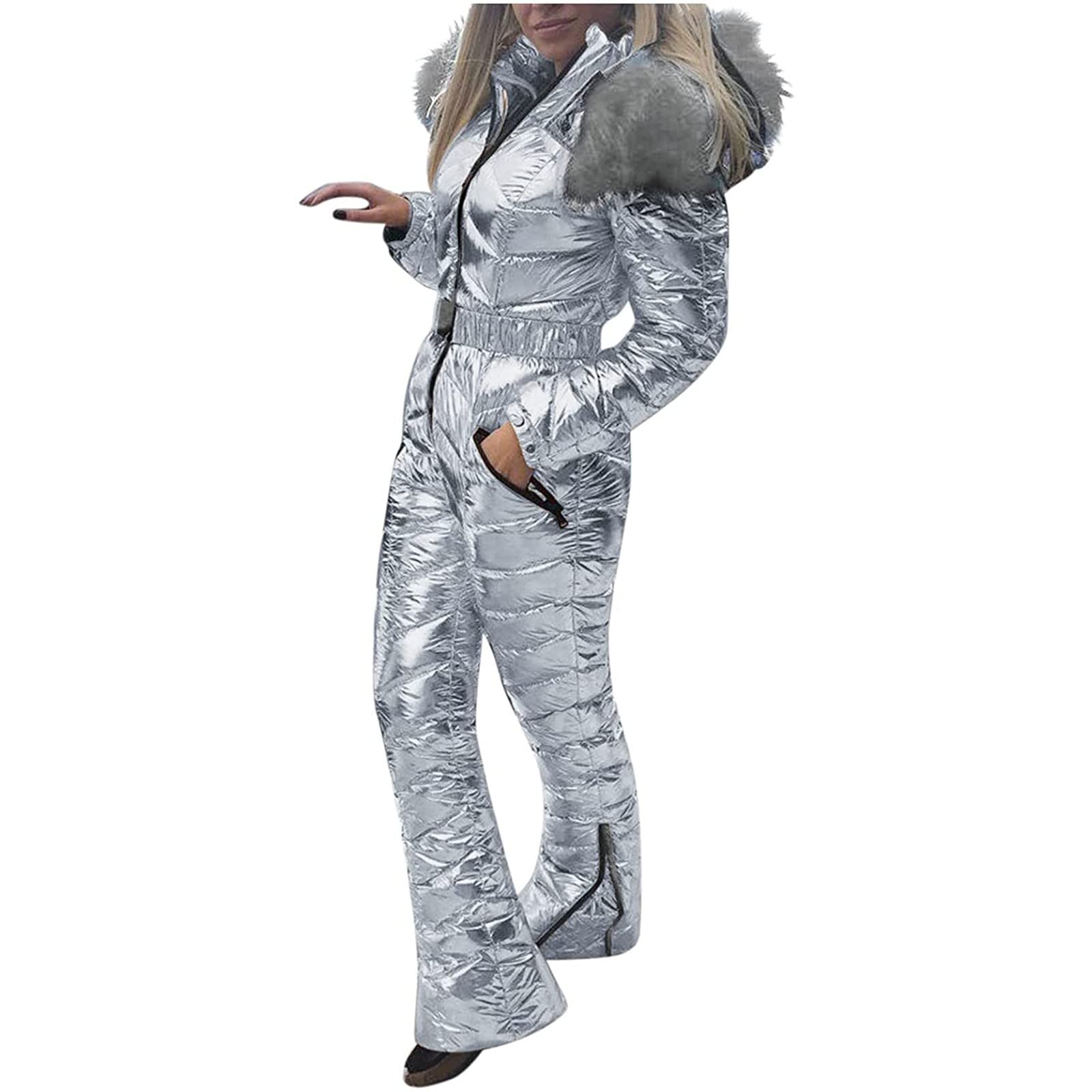 Women's Warm Plush Snowboard Jumpsuit - Waterproof One-Piece Ski Suit with Zipper for Outdoor Winter Sports | Perfect for Snowboarding, Skiing & Cold Weather Activities