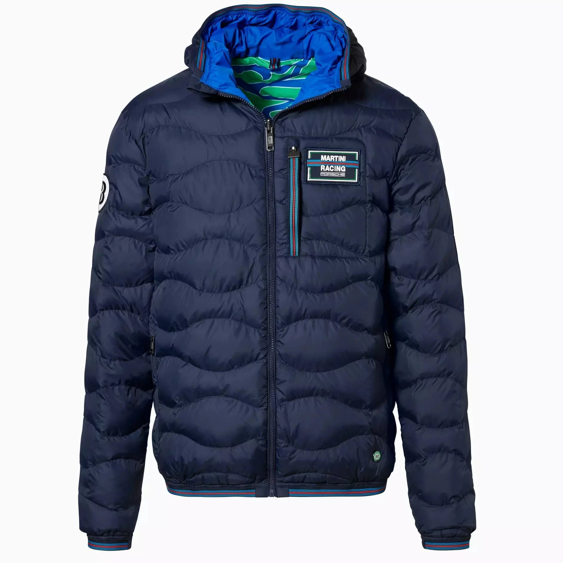 Porsche Men's Reversible Quilted Jacket - Martini Racing Style (Hippie Design) | Lightweight Winter Coat for Casual Wear & Outdoor Activities