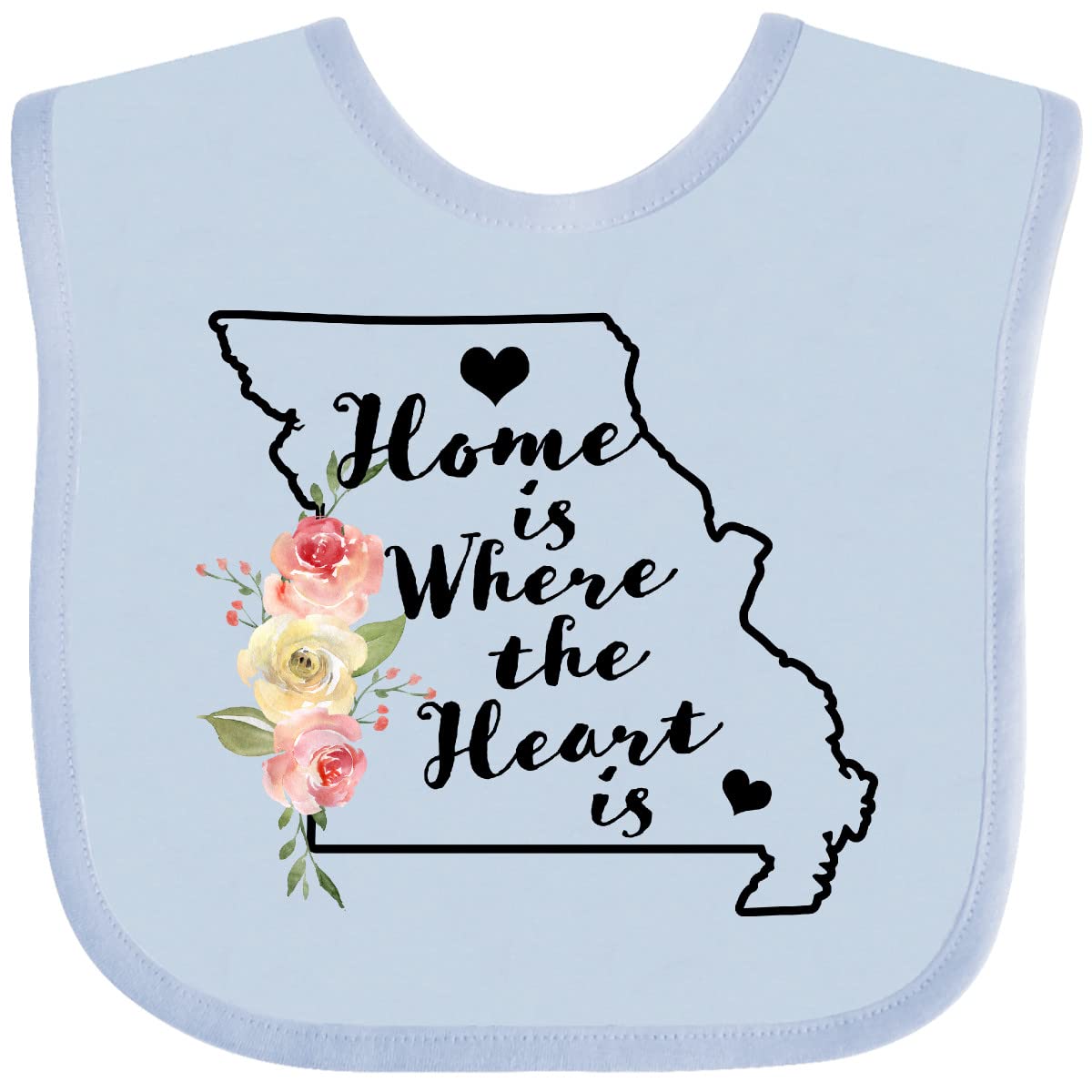 Inktastic Missouri Home Is Where the Heart Is Watercolor Floral Baby Bib - Soft Cotton Drool Bib for Newborns & Infants - Perfect for Feeding, Teething, and Everyday Use