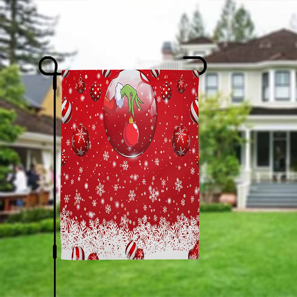 Wondertify Double-Sided Christmas Garden Flag - 12x18 Inch Red Snowflake & Falling Snow Balls Design for Outdoor Porch, Yard & Home Holiday Decor | Perfect for Front Door, Lawn & Seasonal Festive Display