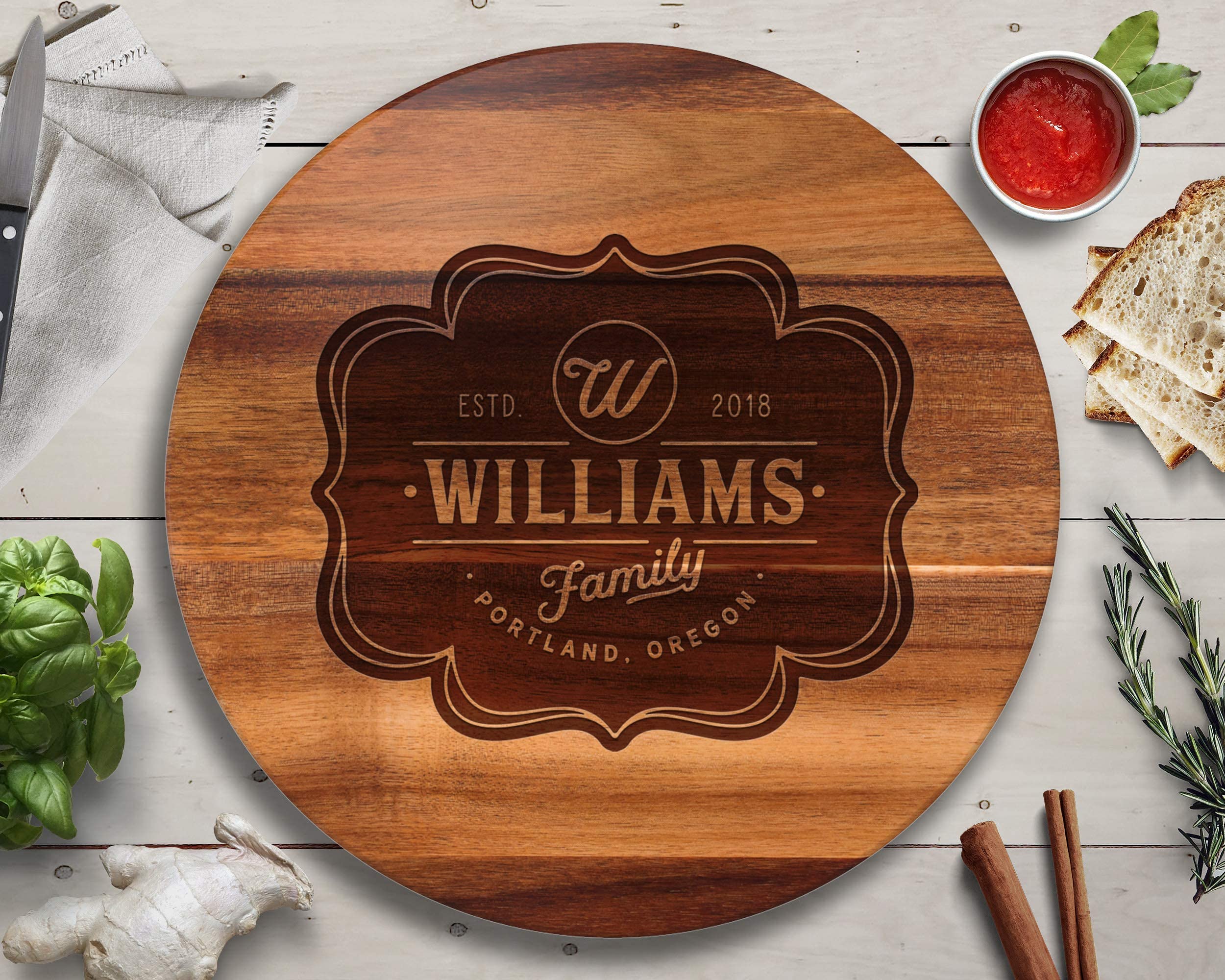 Personalized Engraved Wood Lazy Susan Turntable - Unique Wedding, Anniversary, Mother's Day Gift for Mom & Wife - Perfect for Dining Table Decor, Serving Appetizers, and Home Entertaining