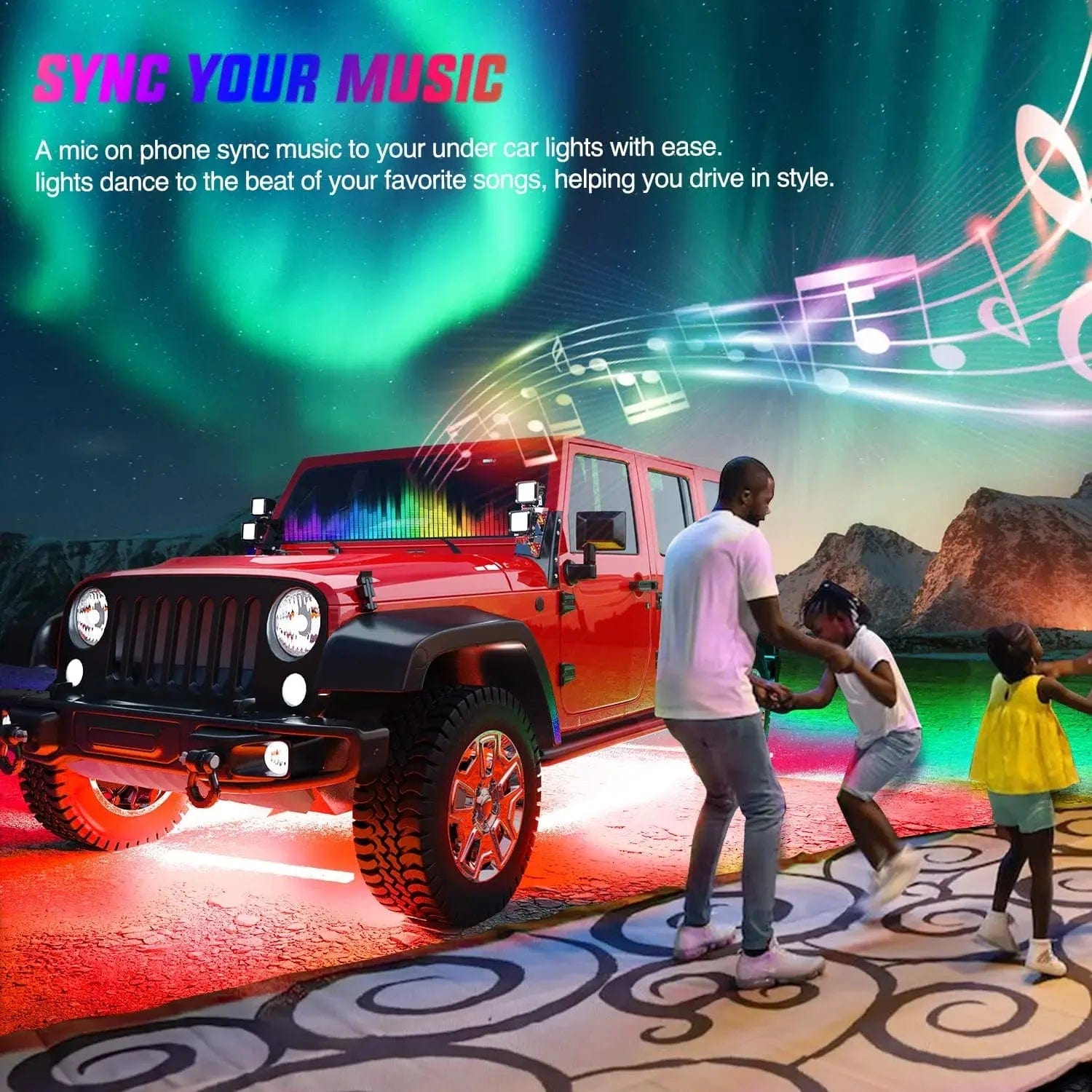 300 LEDs RGB Underglow Neon APP Remote Control LED Strip Lights (6 Pack) - Perfect for Car Interior, Bedroom, Party, and Home Decoration
