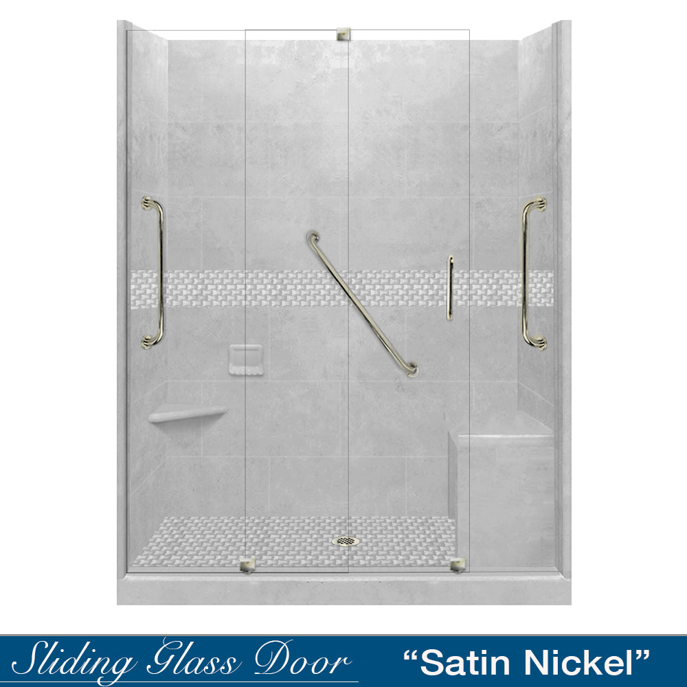 Freedom 60 Alcove DIY Shower Remodel Kit with Portland Cement, Sistine Stone & Jewel Stone Accent - Perfect for Bathroom Renovation and Modern Home Upgrade