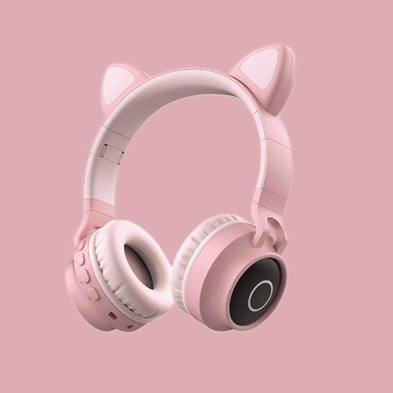 Wireless Cat Ear Bluetooth Headphones with LED Lights, Heavy Bass, Active Noise Cancelling, Built-in Mic for Gaming, Sports, Office & Travel - Foldable Design, TF Card Support, Perfect for Music, Calls & Online Meetings