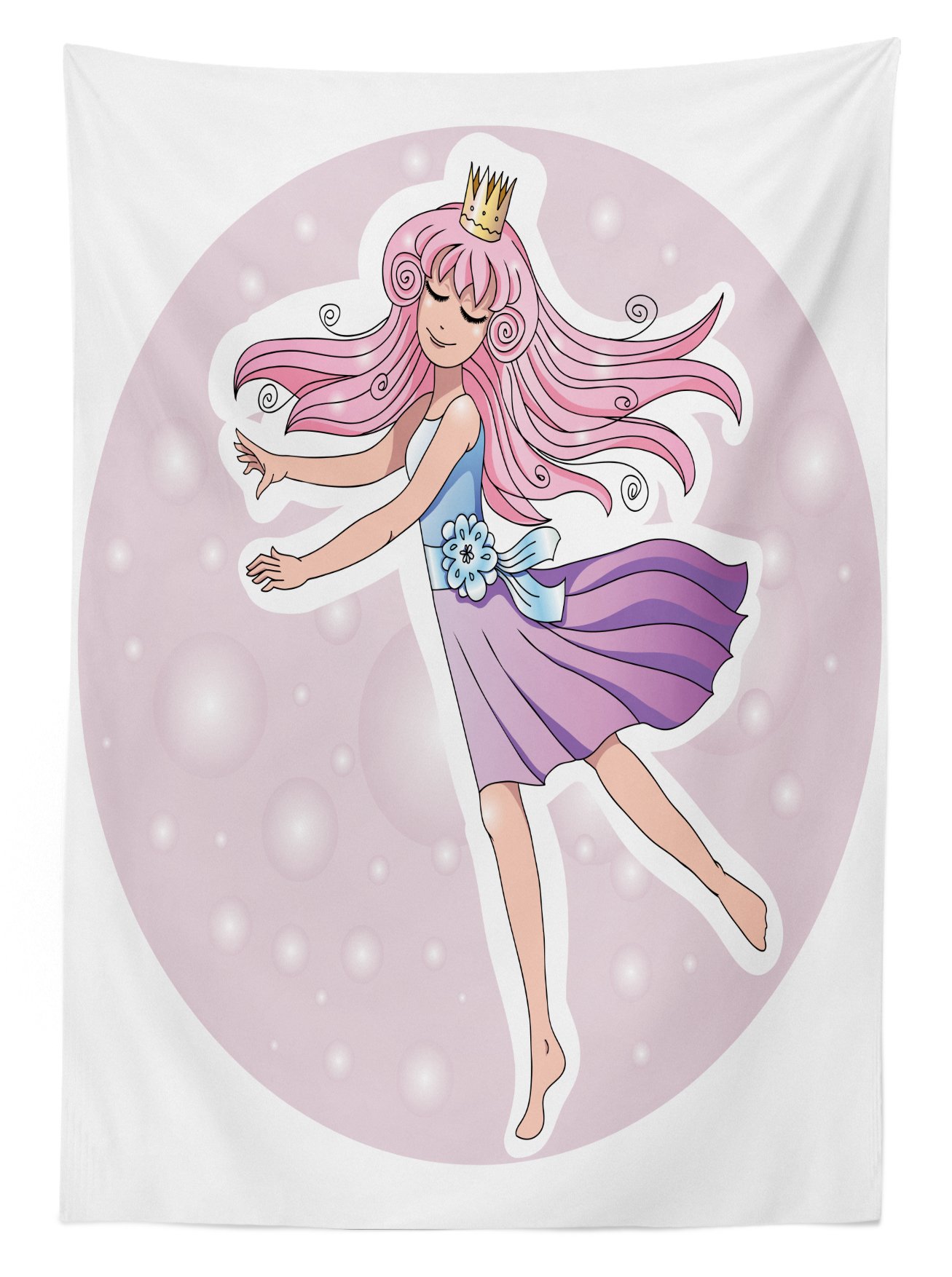 Lunarable Cartoon Outdoor Tablecloth - Fairy Tale Backdrop with Dancing Ballerina Design, Soft Dreamy Colors, Washable Picnic Table Cover 58x84 Inches in Pink Blue Purple - Perfect for Garden Parties, Baby Showers & Outdoor Dining