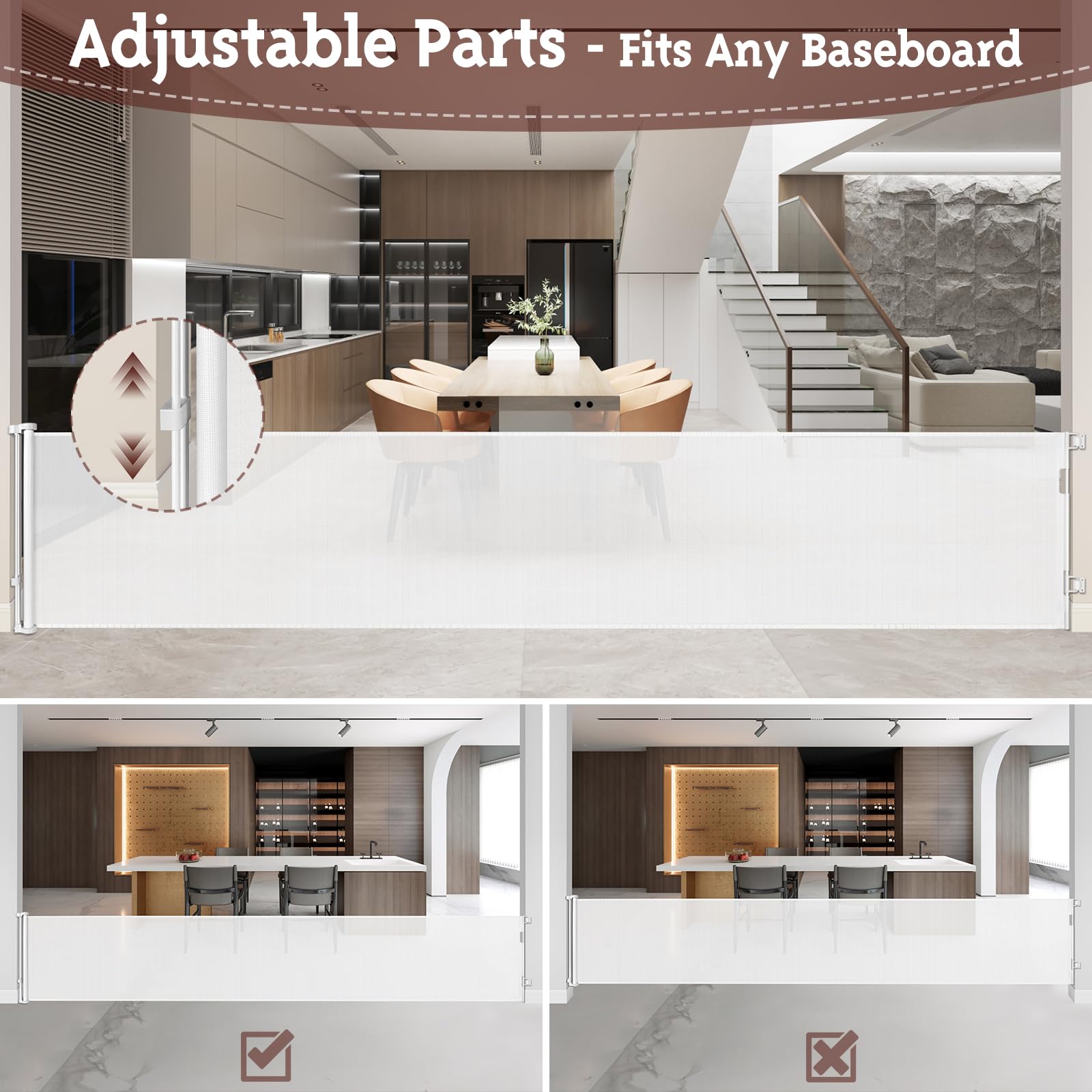 150 Inch Extra Wide Retractable Baby Gate & Pet Gate - Indoor/Outdoor Safety Barrier for Large Openings, Doorways, and Living Rooms - White Mesh Design for Dogs & Babies - Perfect for Stairs, Hallways, and Wide Spaces