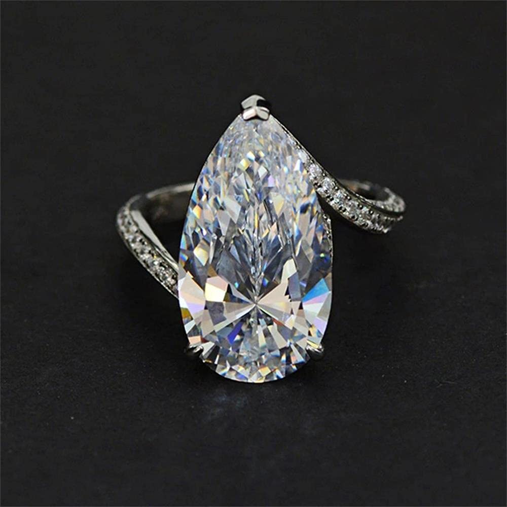 925 Sterling Silver Shiny Full Diamond Gemstone Ring - Cubic Zirconia Water Drop CZ Multi Row Eternity Band | Elegant Engagement Wedding Ring for Women (Size 8) | Perfect for Anniversaries, Proposals & Special Occasions