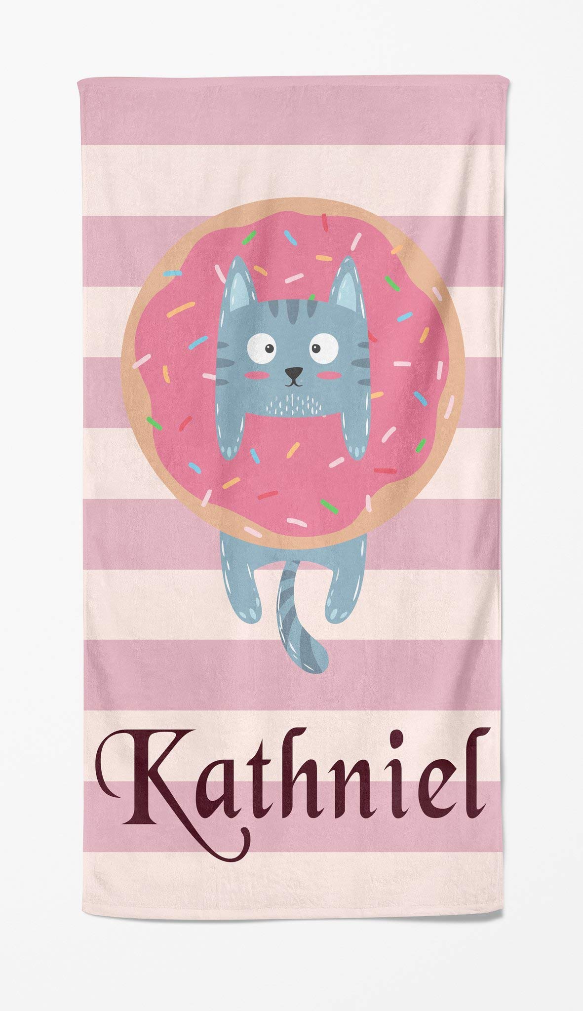 Personalized Kids Beach Towel with Monogram - 32x64 Inch Soft Donut & Cat Design - Perfect for Boys & Girls at Pool, Beach, or Summer Camp Gifts