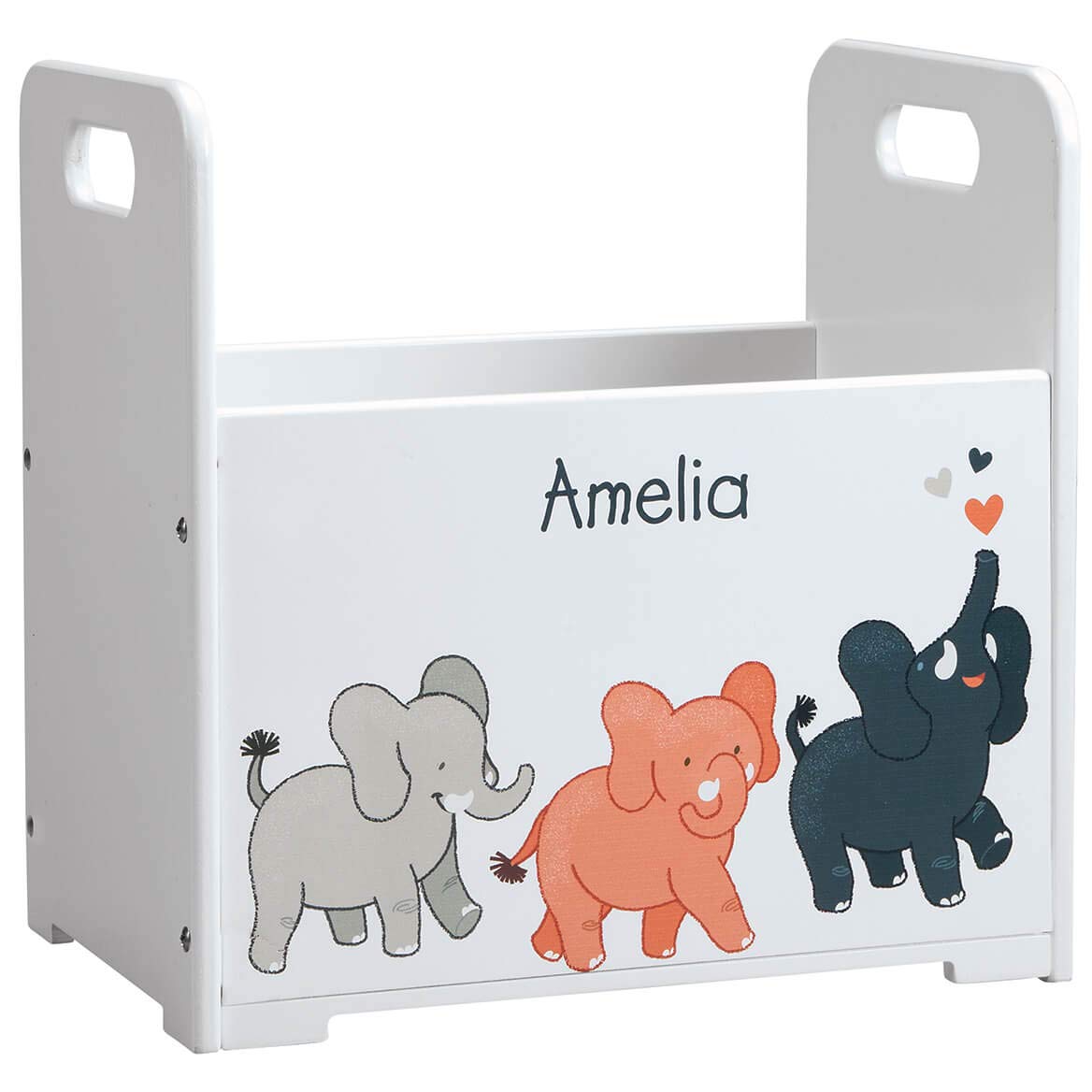 Personalized Kids Wooden Book Caddy with Sweet Elephant Design - Custom Children's Book Storage Bin for Nursery, Playroom & Bedroom Organization