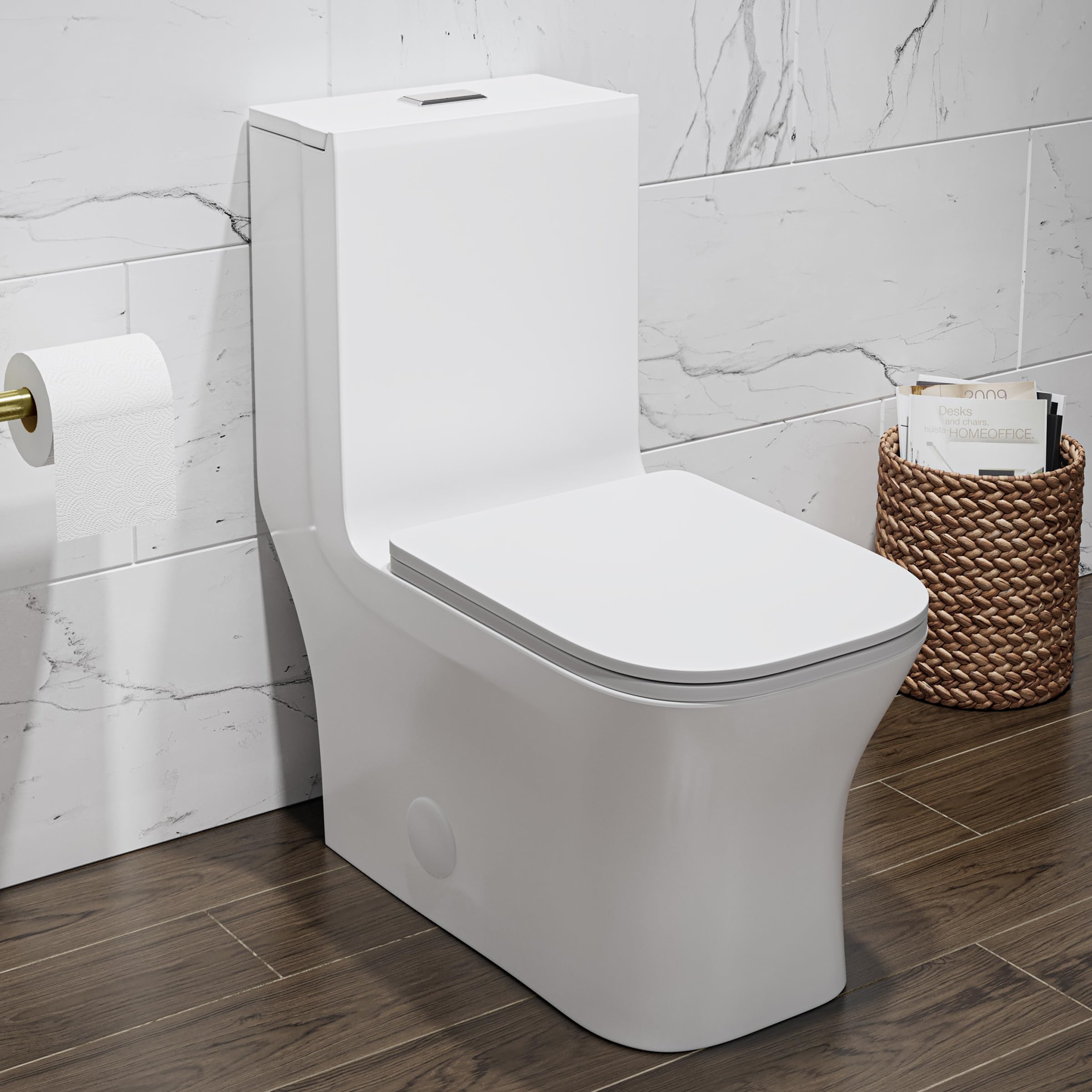 Concorde One Piece Square Toilet with Dual Flush 1.1/1.6 GPF - Modern Matte White Design for Bathroom & Powder Room Installation
