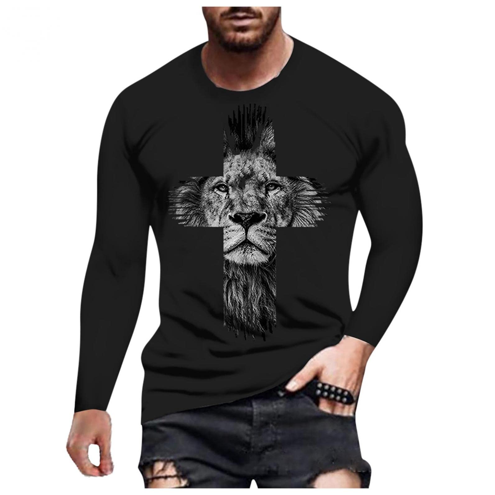**Men's Long Sleeve Graphic T-Shirts - Funny Cross Print Round Neck Hip Hop Casual Tops for Streetwear & Everyday Fashion | Perfect for Parties, Gifts & Urban Style**