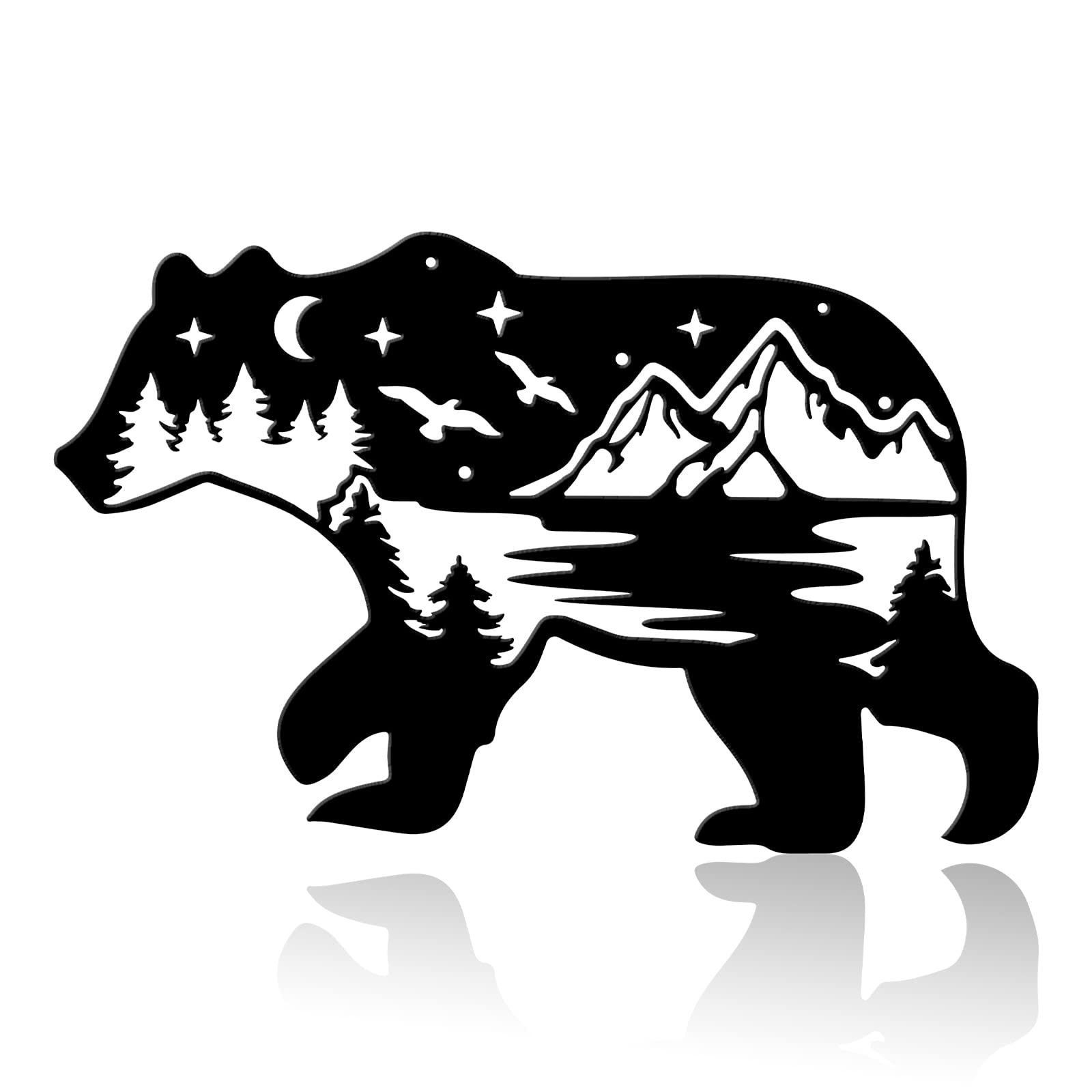 PLIGREAT Bear Silhouette Metal Wall Art - Rustic Forest Landscape Animal Sculpture for Farmhouse, Living Room, Bathroom, Bedroom & Office Decor | Indoor & Outdoor Hanging Wall Décor for Cabin, Lodge & Nature-Themed Spaces